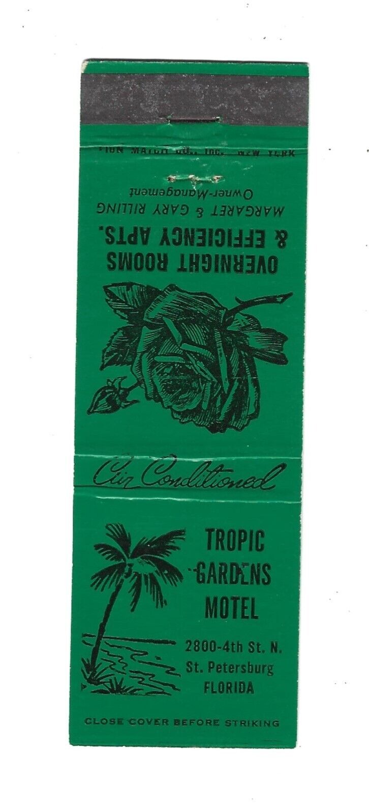 Tropic Gardens Motel - St. Petersburg, FL   Matchcover   Margaret & Gary Rilling