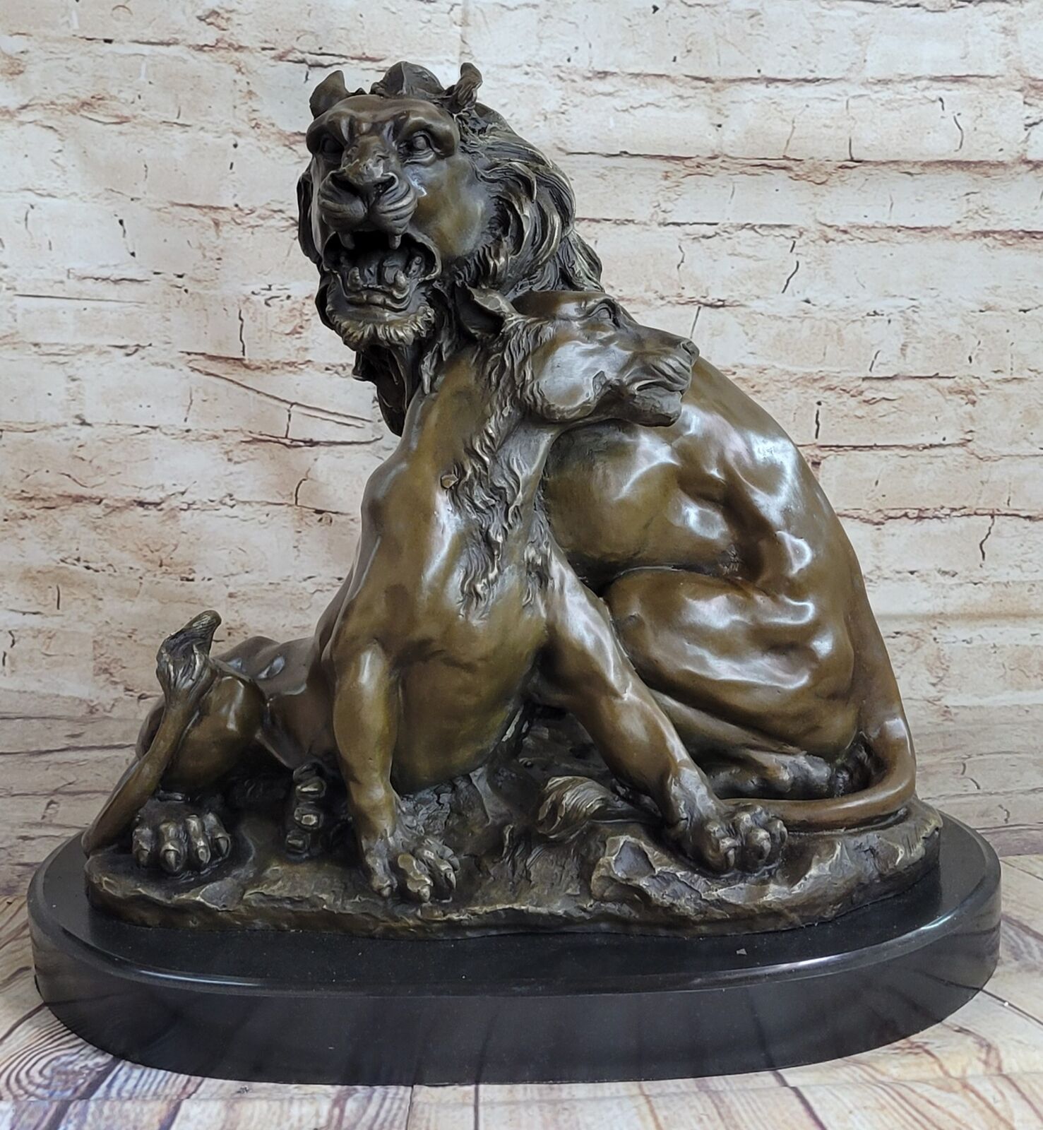 Vintage Style bronze walking lion sculpture lost wax 16 inches long