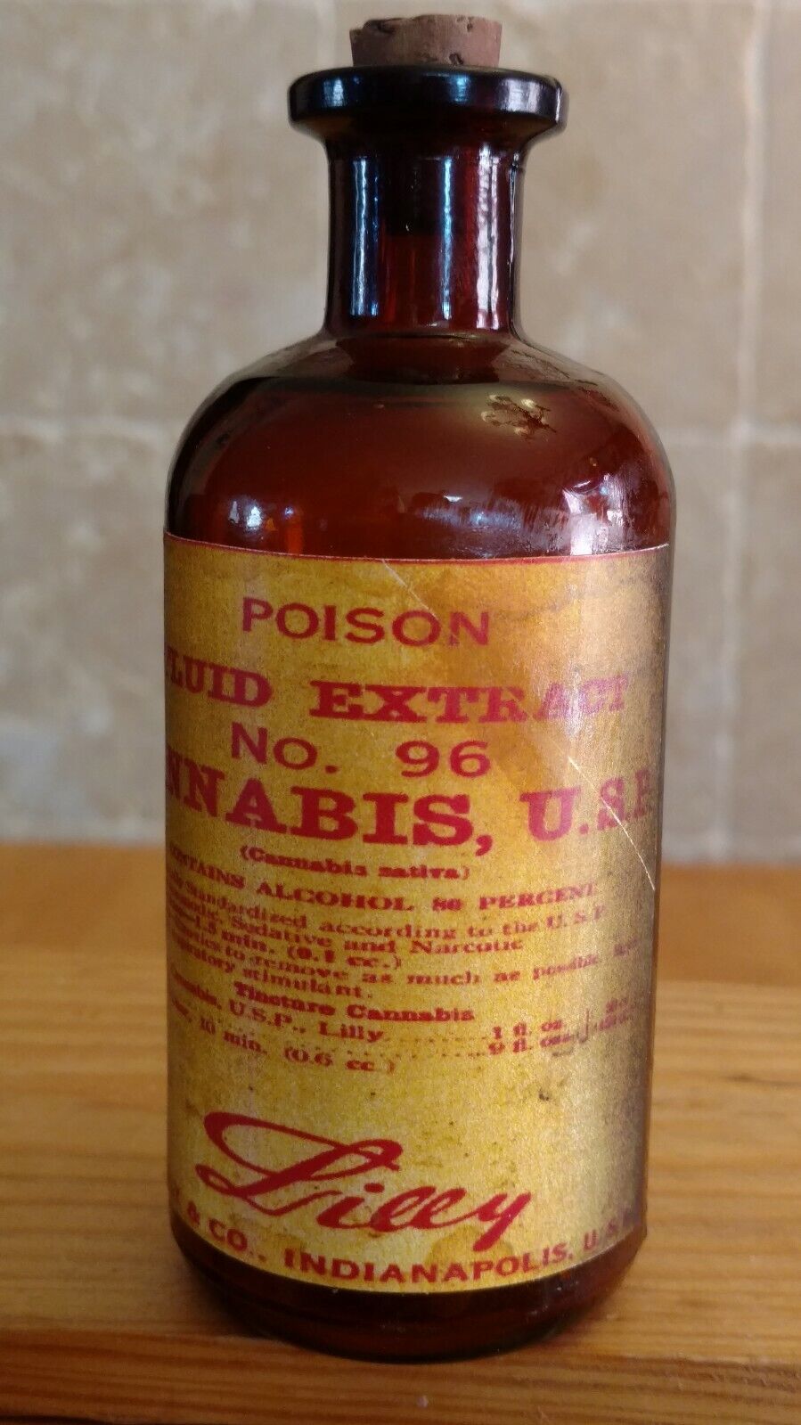 Vintage Medicine Hand Crafted Bottle, Cannabis Extract Lilly NO. 96 (EMPTY, COPY