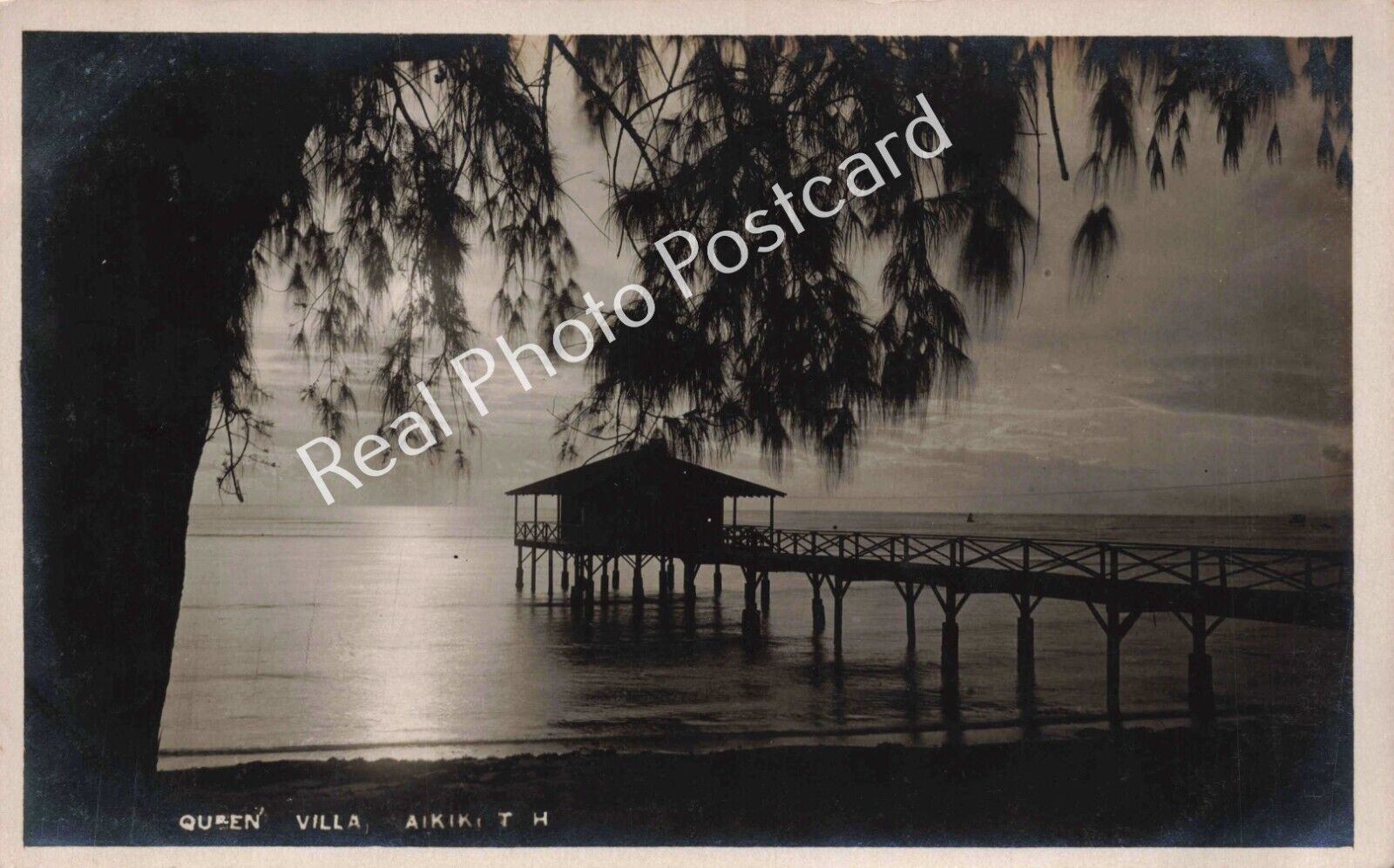 RPPC Pier at Queen Liliuokalani's Home at Waikiki Territory of Hawaii Postcard