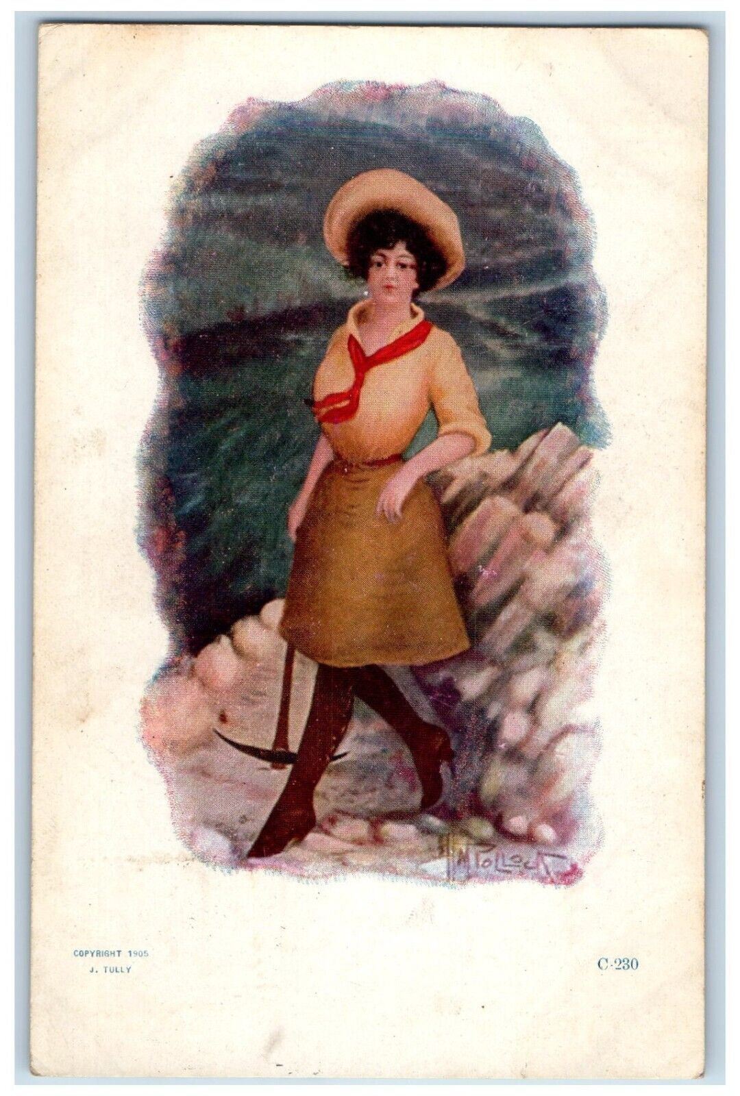 c1905 Beautiful Mining Girl Holding Axe Posted Antique Postcard