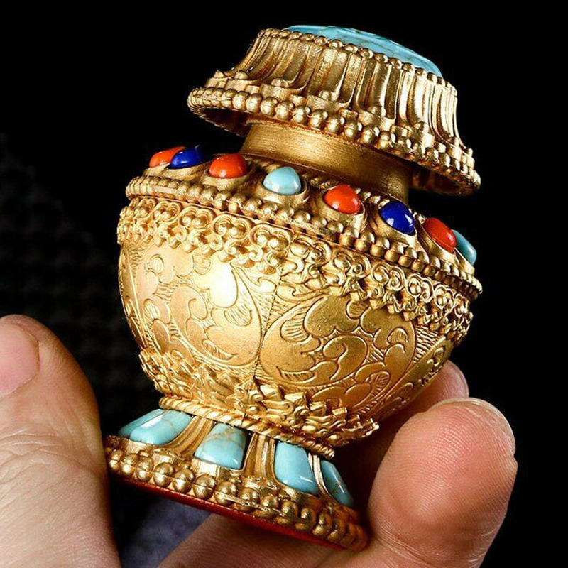 6.2cm Buddhist Supplies Wealth Vase Lucky Artifact Copper Treasure Bottle Crafts