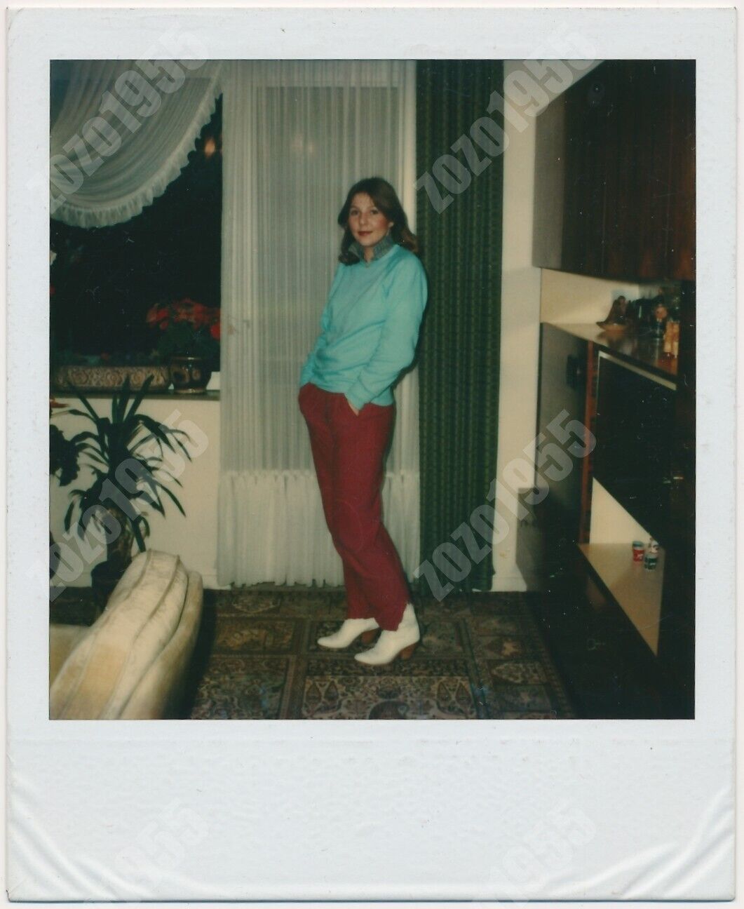 INSTANT PHOTOGRAPHY Fashionable Woman Pose Red Trousers Vintage Photo Original
