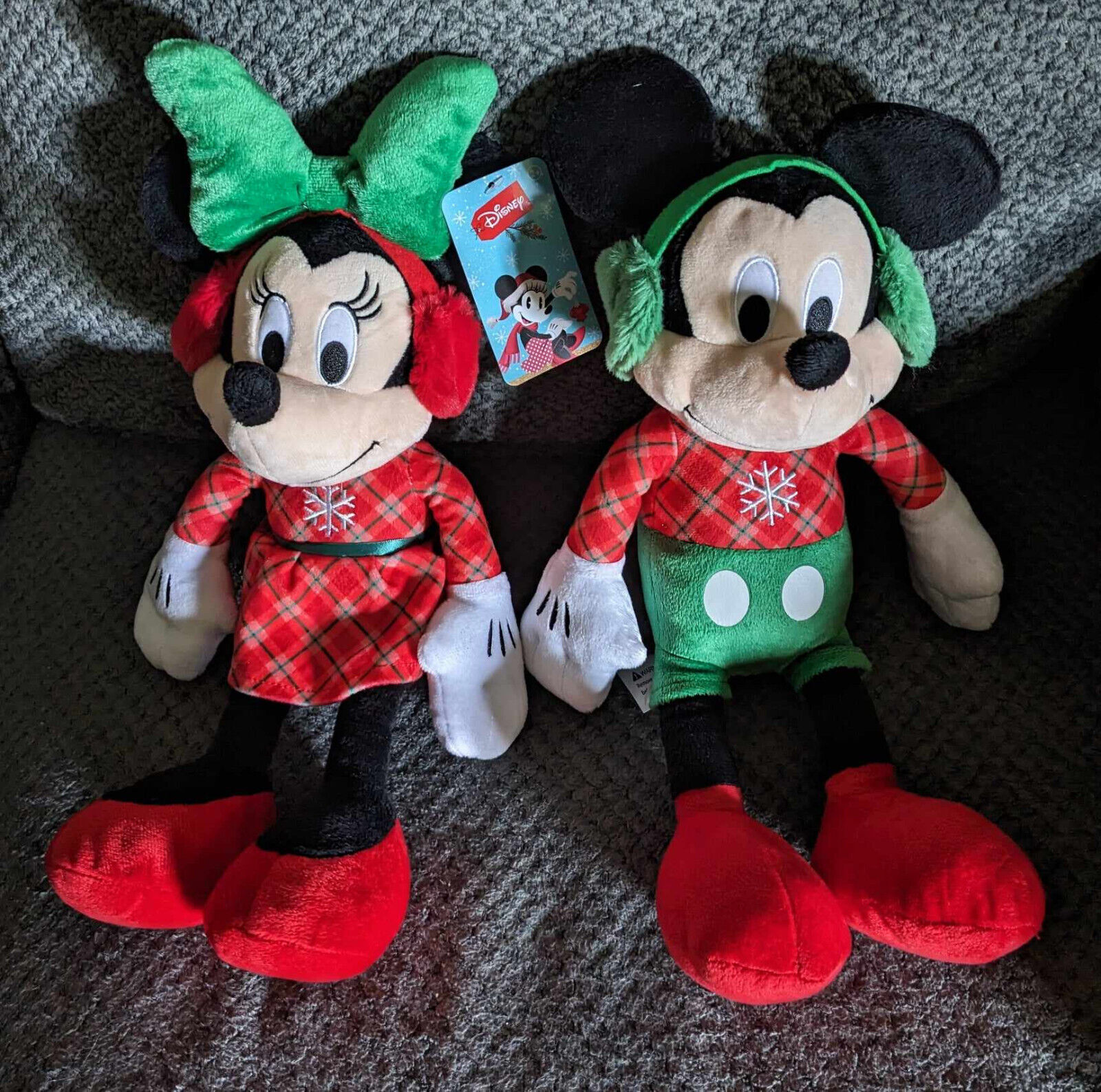 Christmas 2022 Macy's Mickey & Minnie Mouse Large Plush Red Green Earmuffs NEW