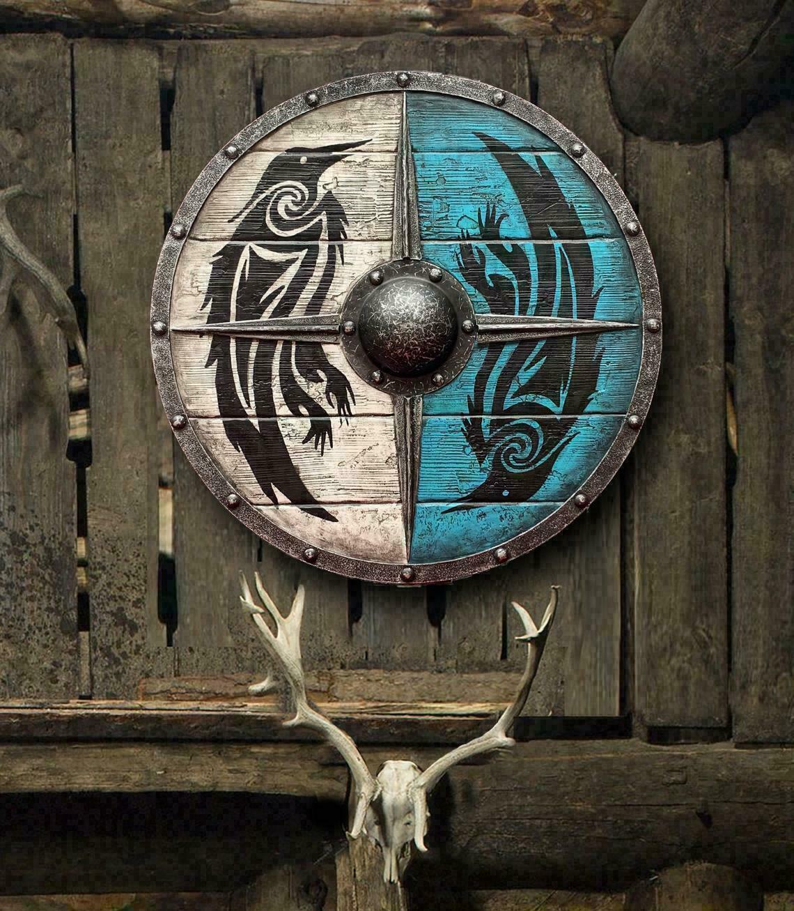 Medieval Eivor Valhalla Raven Authentic Battleworn Viking Shield