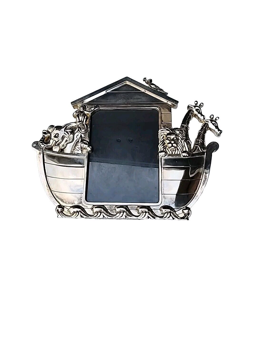 VTG GODINGER Silver Plated Metal NOAH\'S ARK Animal Boathouse Photo Frame MCM