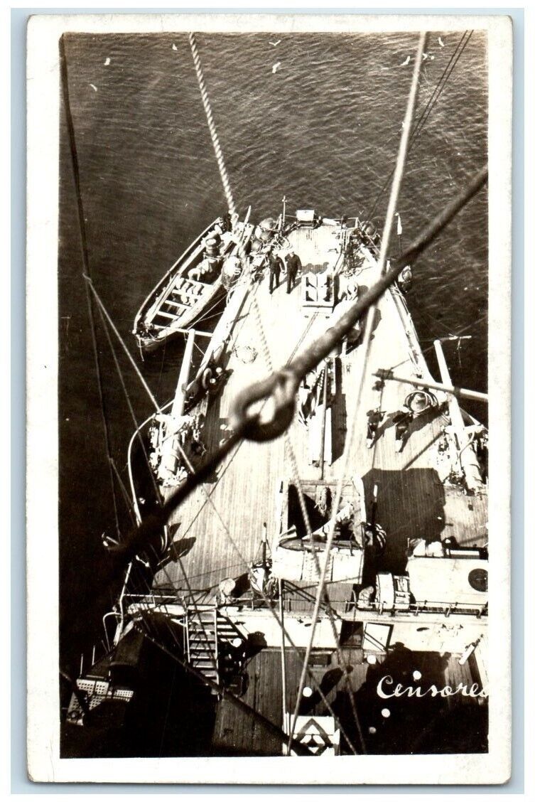 c1920's USS Baltimore Mast View Censored Light Boat US Navy RPPC Photo Postcard
