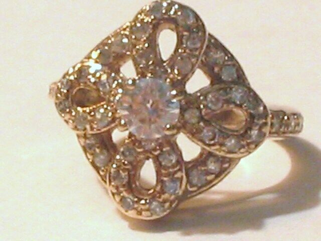Women Sterling Silver Gold Plated CZ Cocktail Ring 18x18mm 5.7g Sz 7.5