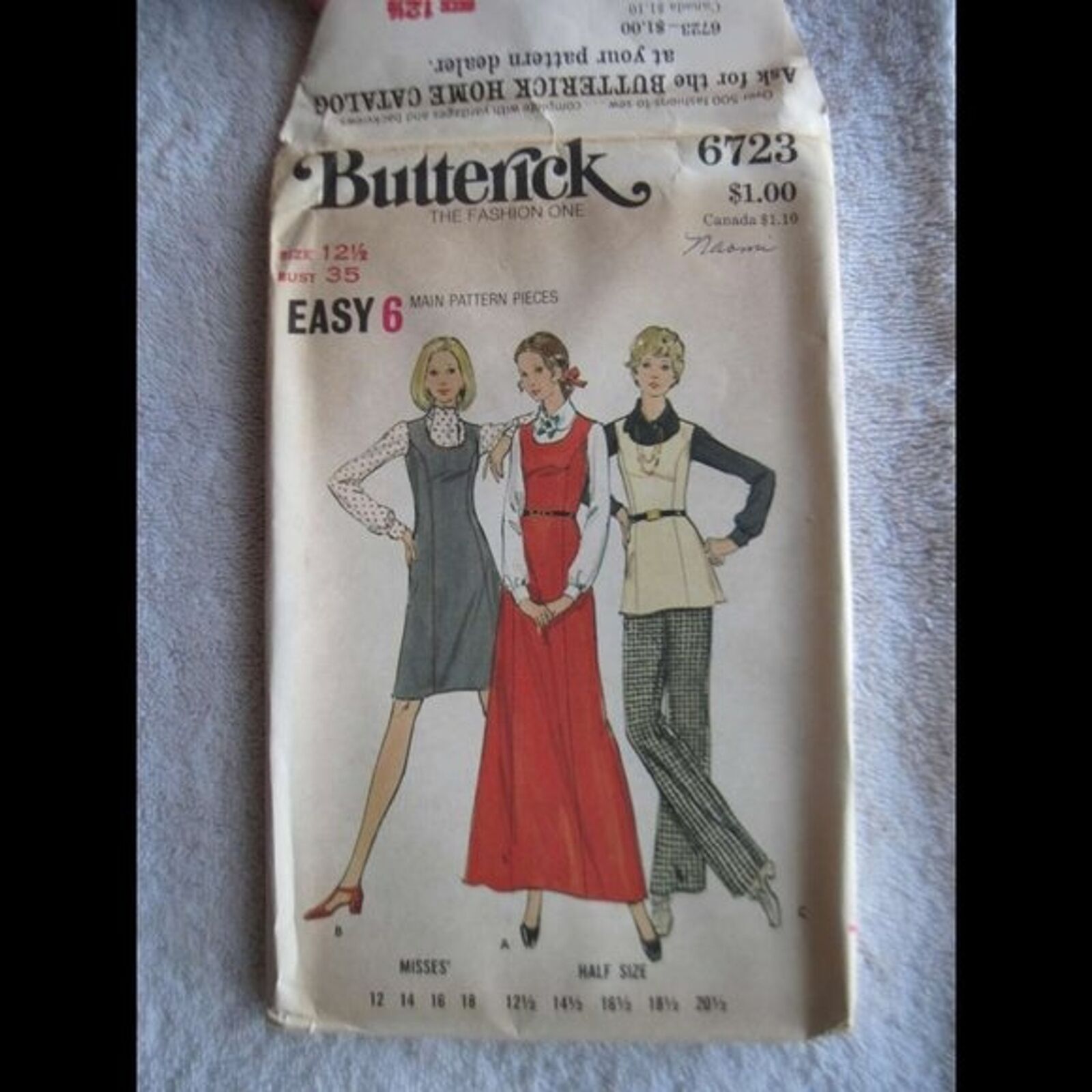 Butterick Fashion One 6723 Size 12 1/2 Bust 35 Misses\' & Half Jumper Tunic Pants
