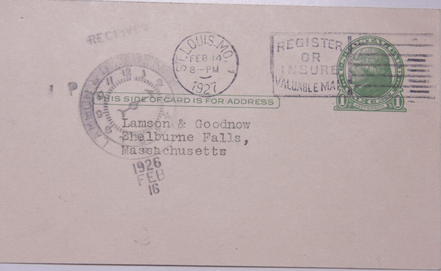 1927 Lamson Goodnow J R Simms Griggsville IL Post Card Ephemera L909K