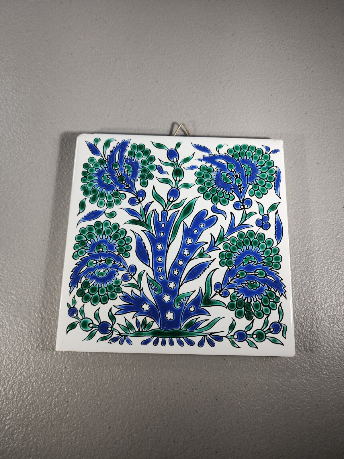Vintage Neofitoy Keramik Decorative Tile Hand Made Rhodes Greece Green Blue