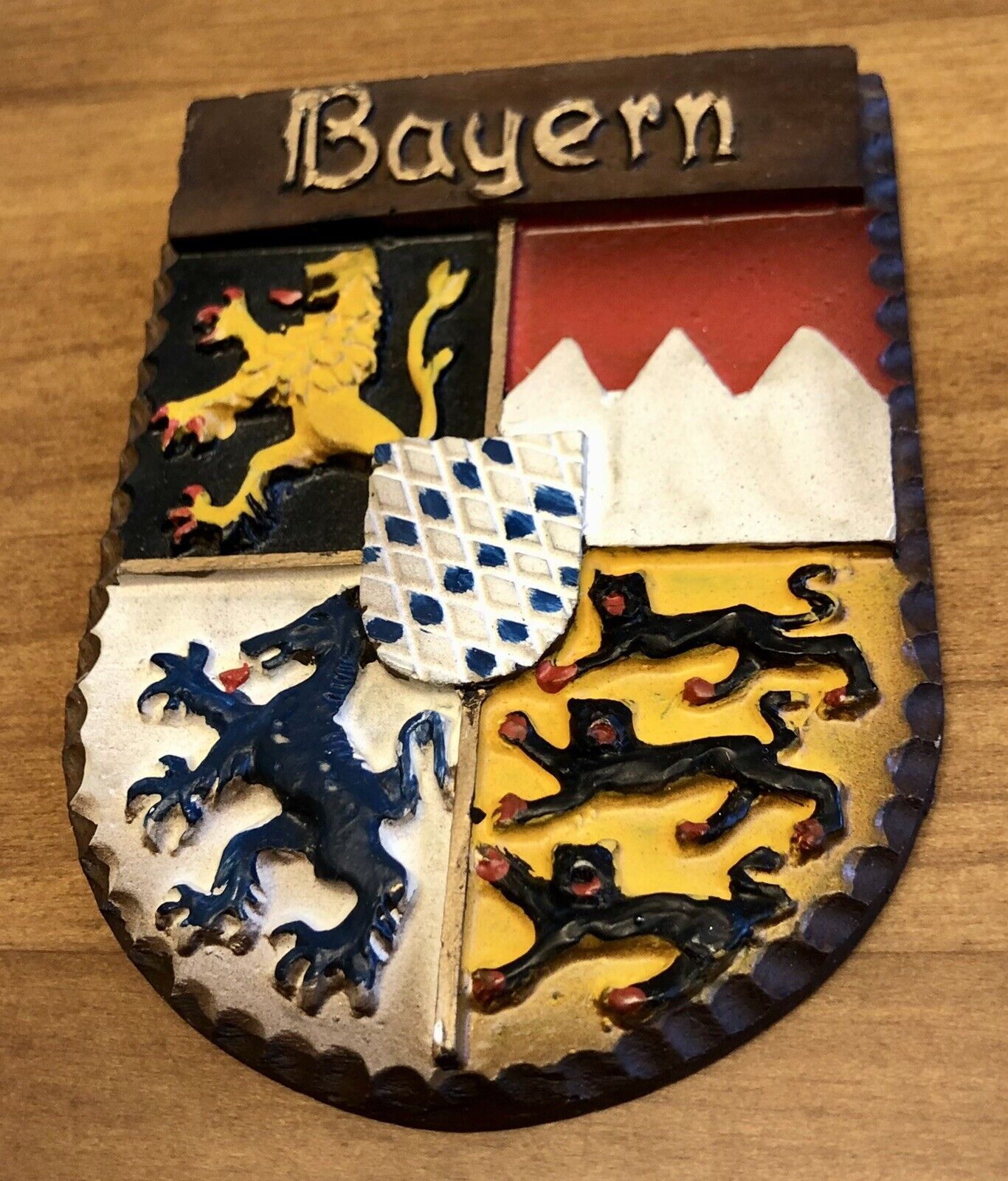 VINTAGE Bayern Bavaria Germany Crest Coat Arms Lion Panther Wooden Wall Plaque