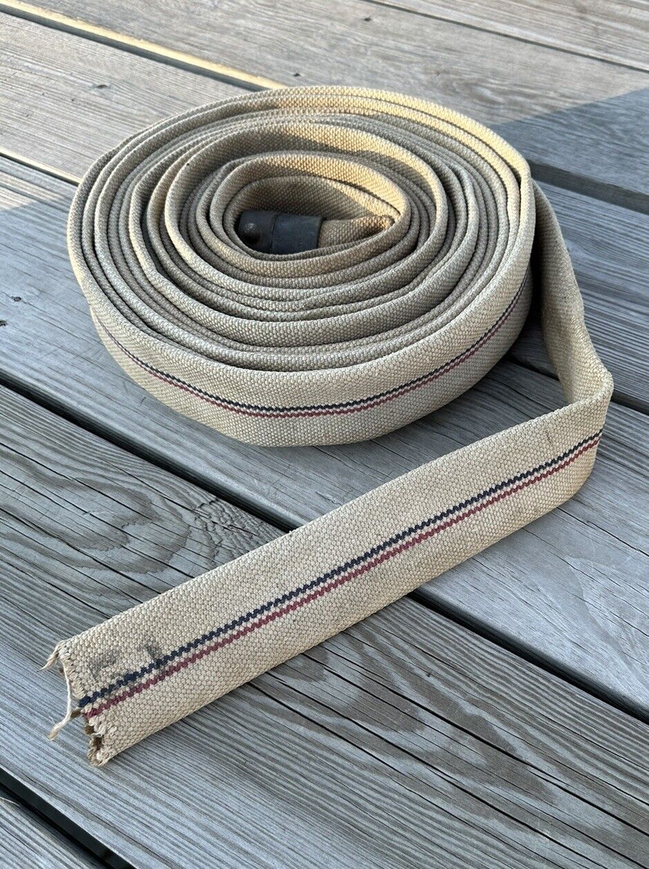 Vintage Decomissioned Fire Hose With One Brass Fitting, ~ 31 Feet