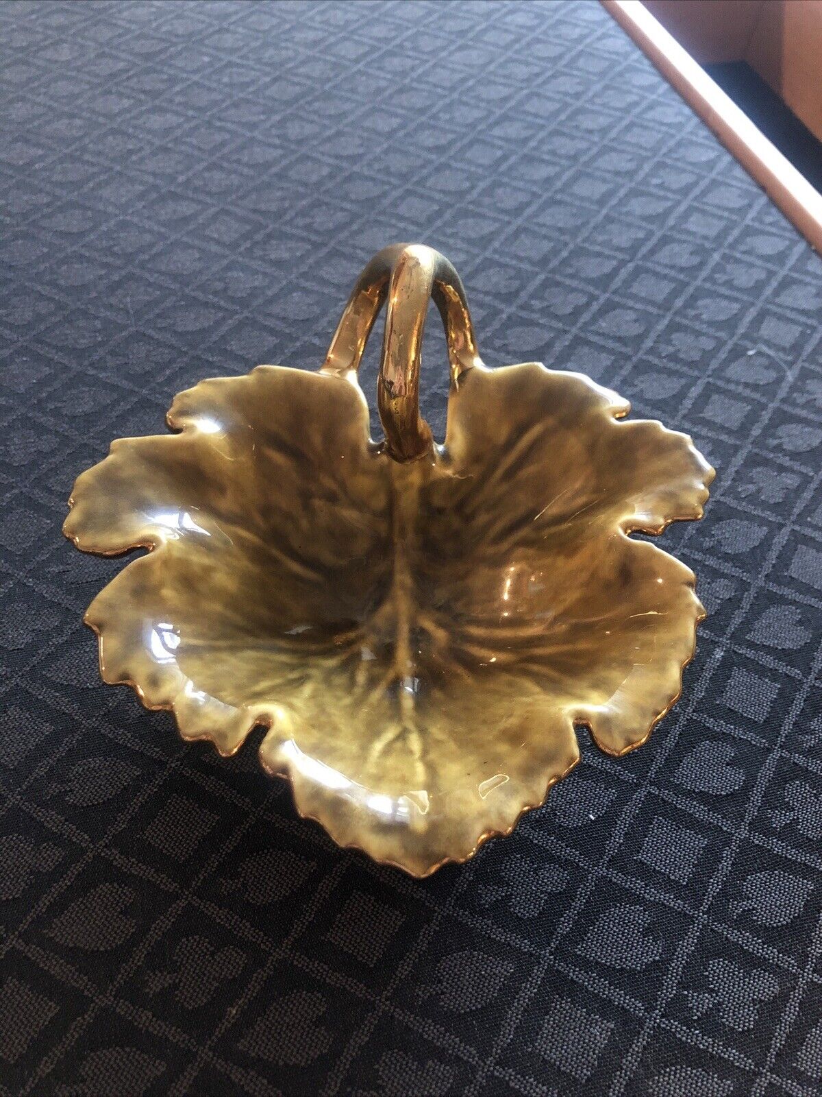 Vintage Gold Guild Ceramic Leaf Trinket Dish jewelry dish mcm 1960\'s vanity MCM