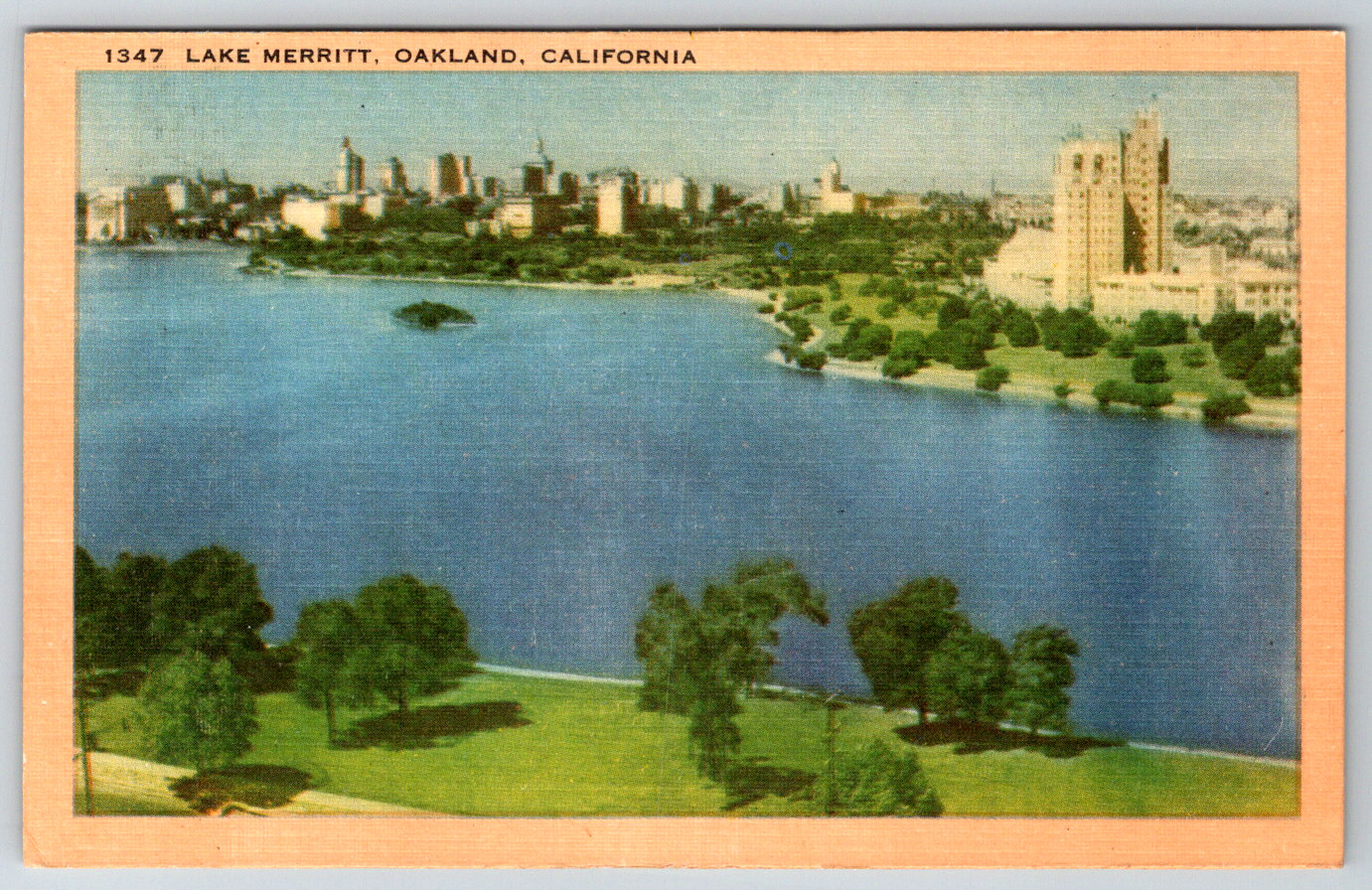 c1940s Lake Merritt Oakland California Business District Park Linen
