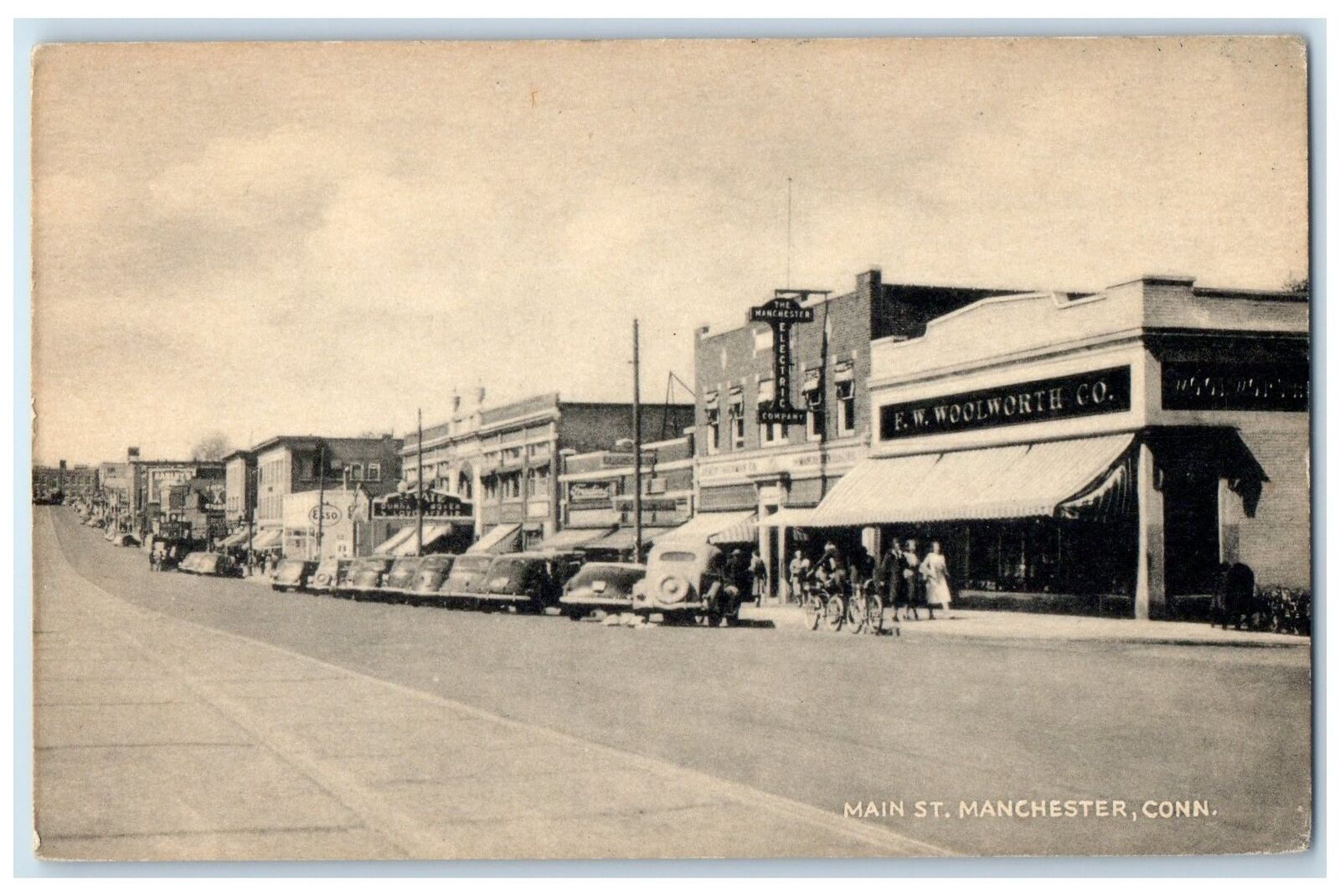 c1910s Main Street Business District Manchester Connecticut CT Unposted Postcard
