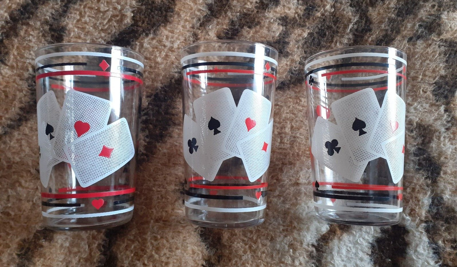 VTG 1950s 1960s Suit Of Cards Glass Tumblers x 3 Novelty Gambling Man Cave VGC