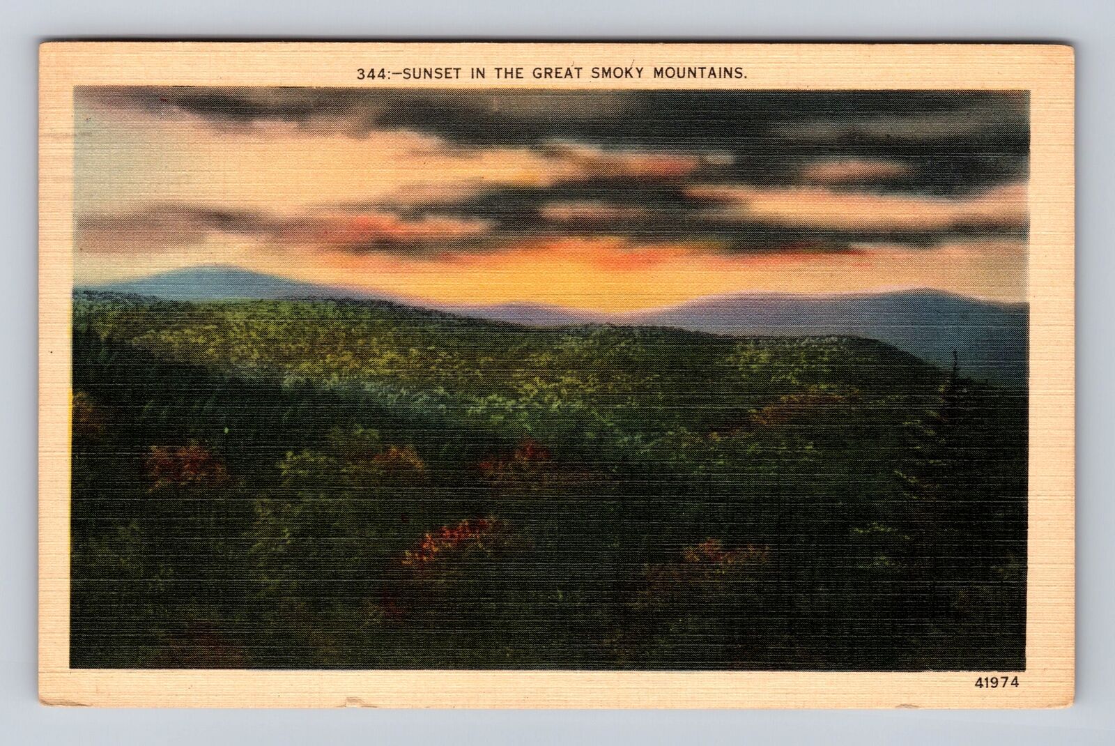 Great Smoky Mountains National Park, Sunset, Antique, Vintage c1956 Postcard