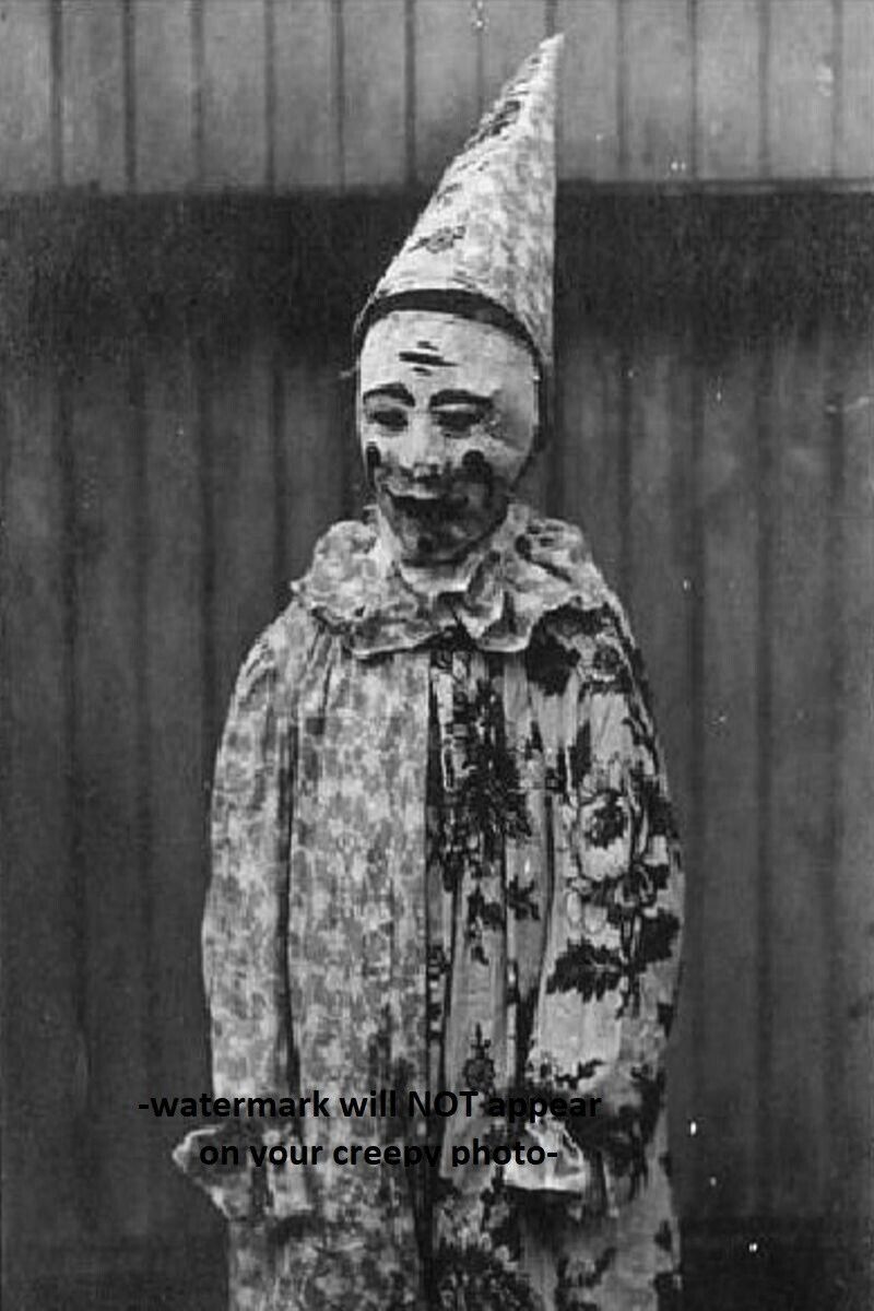 Scary Vintage Creepy Clown PHOTO Circus Freak Strange Odd Halloween Costume