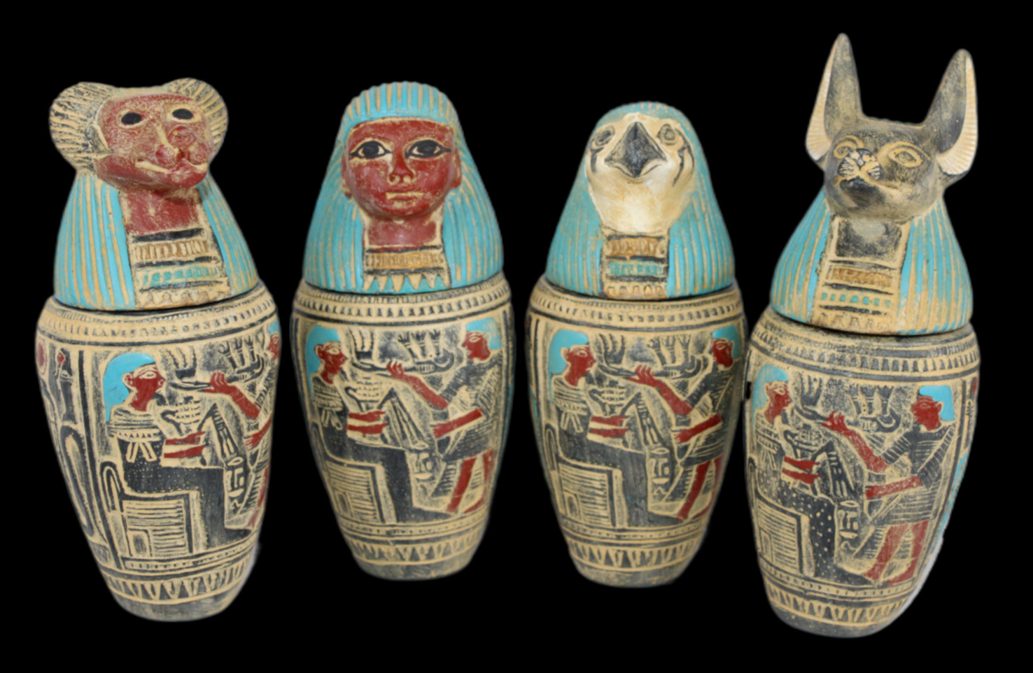 RARE ANCIENT EGYPTIAN ANTIQUE 4 Mummification Canopic Jars Old Pharaonic Statues