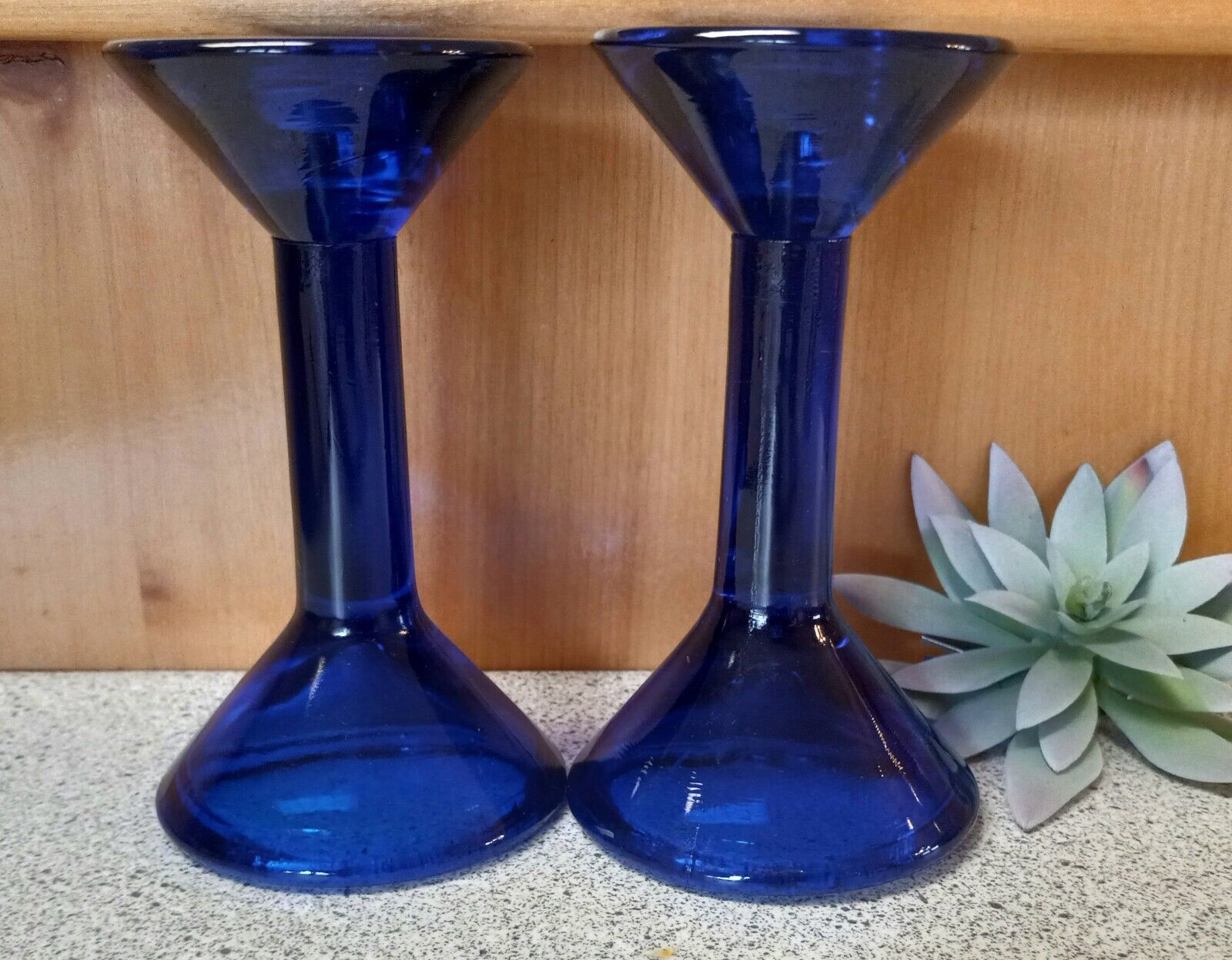 Vintage Cobalt Blue Glass Candlestick Holders  7\