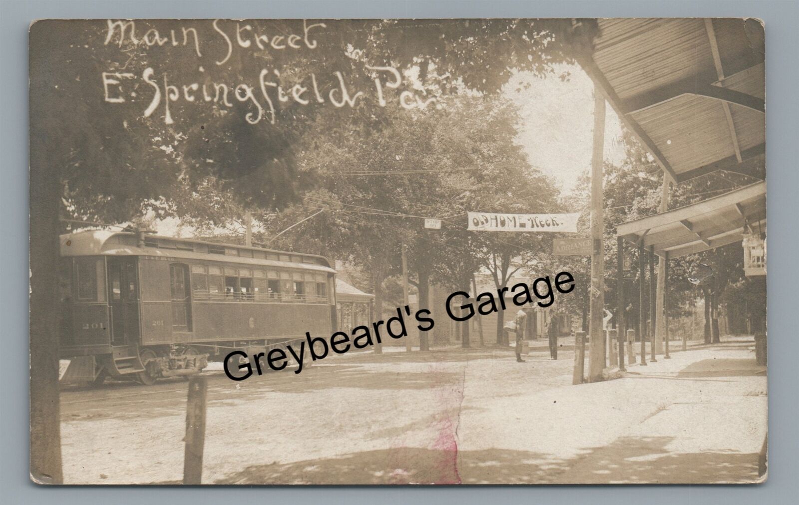 RPPC Trolley in EAST SPRINGFIELD PA Erie County Vintage 1911 Real Photo Postcard