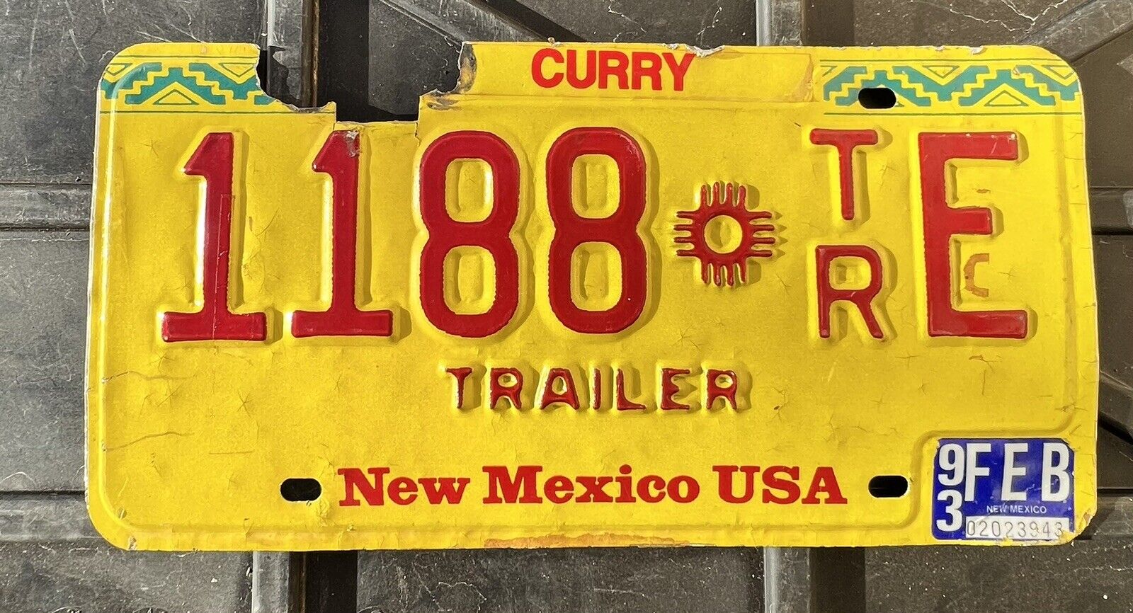 1993 NM CURRY TRAILER license plate Land Of Enchantment New Mexico “1188 TR E
