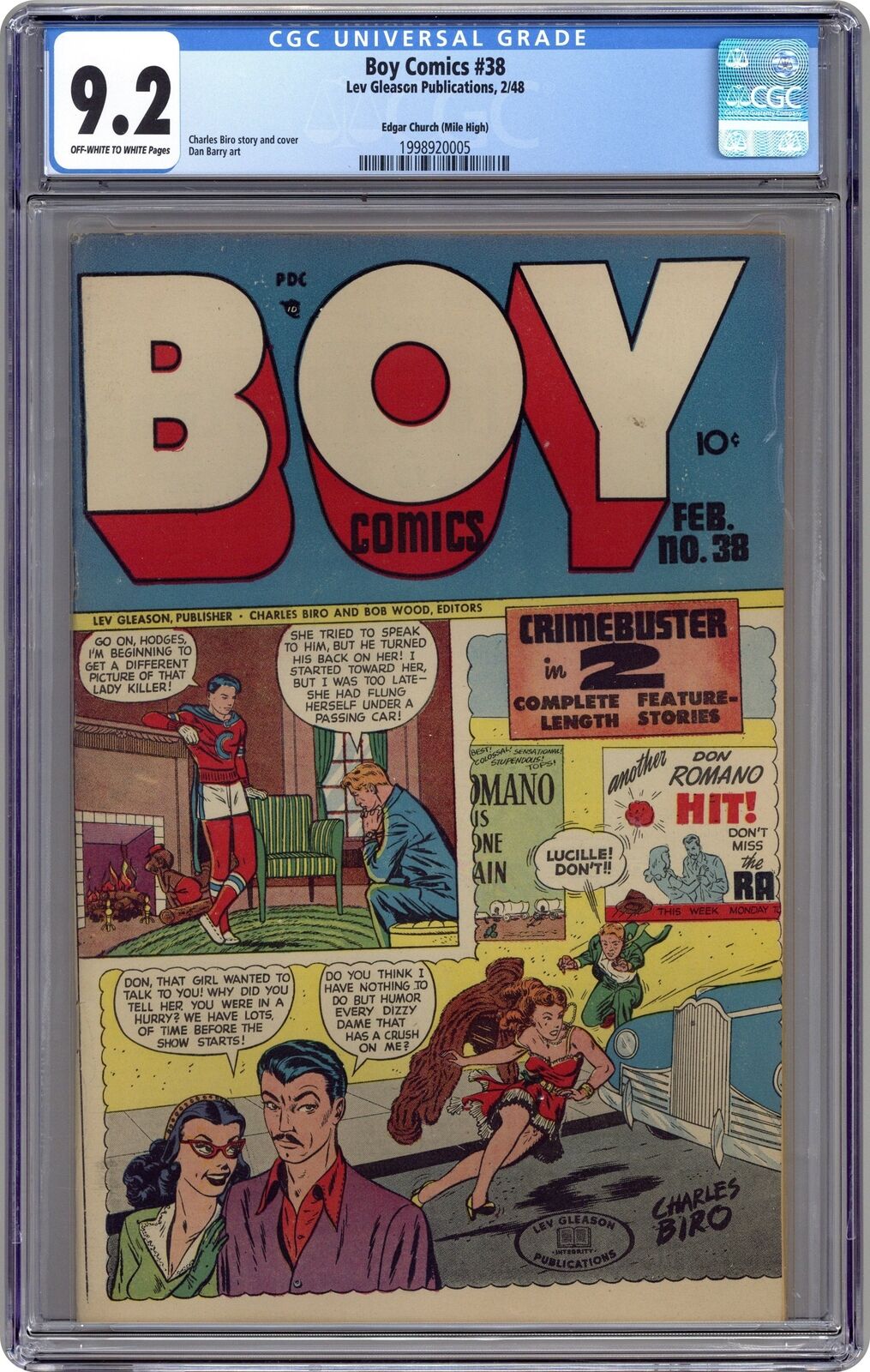 Boy Comics #38 CBCS 9.2 Edgar Church (Mile High) 1948