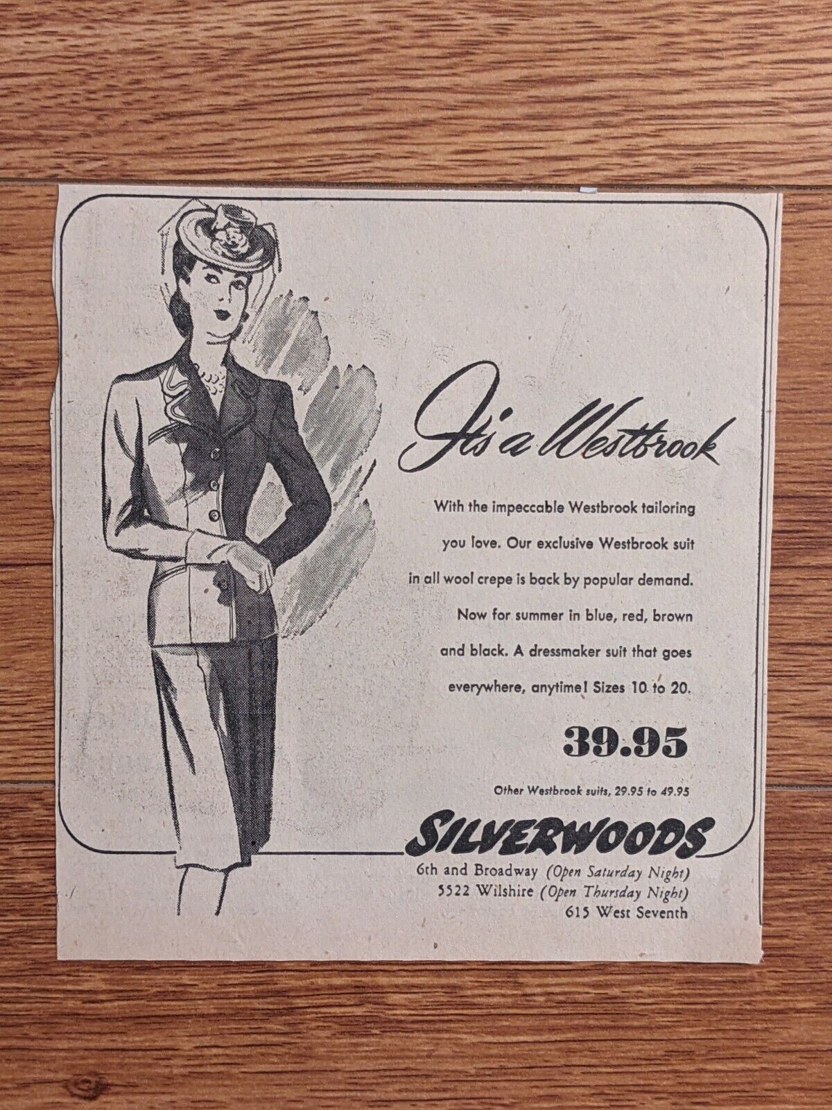 1944 Silverwoods Fashion Clothing Store Newspaper VTG Vintage Print Ad