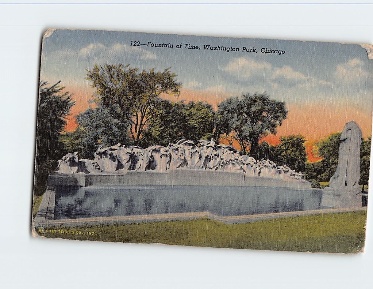 Postcard Fountain of Time Washington Park Chicago Illinois USA