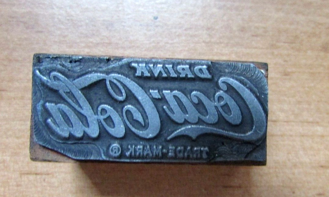 Coca Cola Vtg Advertising Printing Press Ink Block Wood Metal