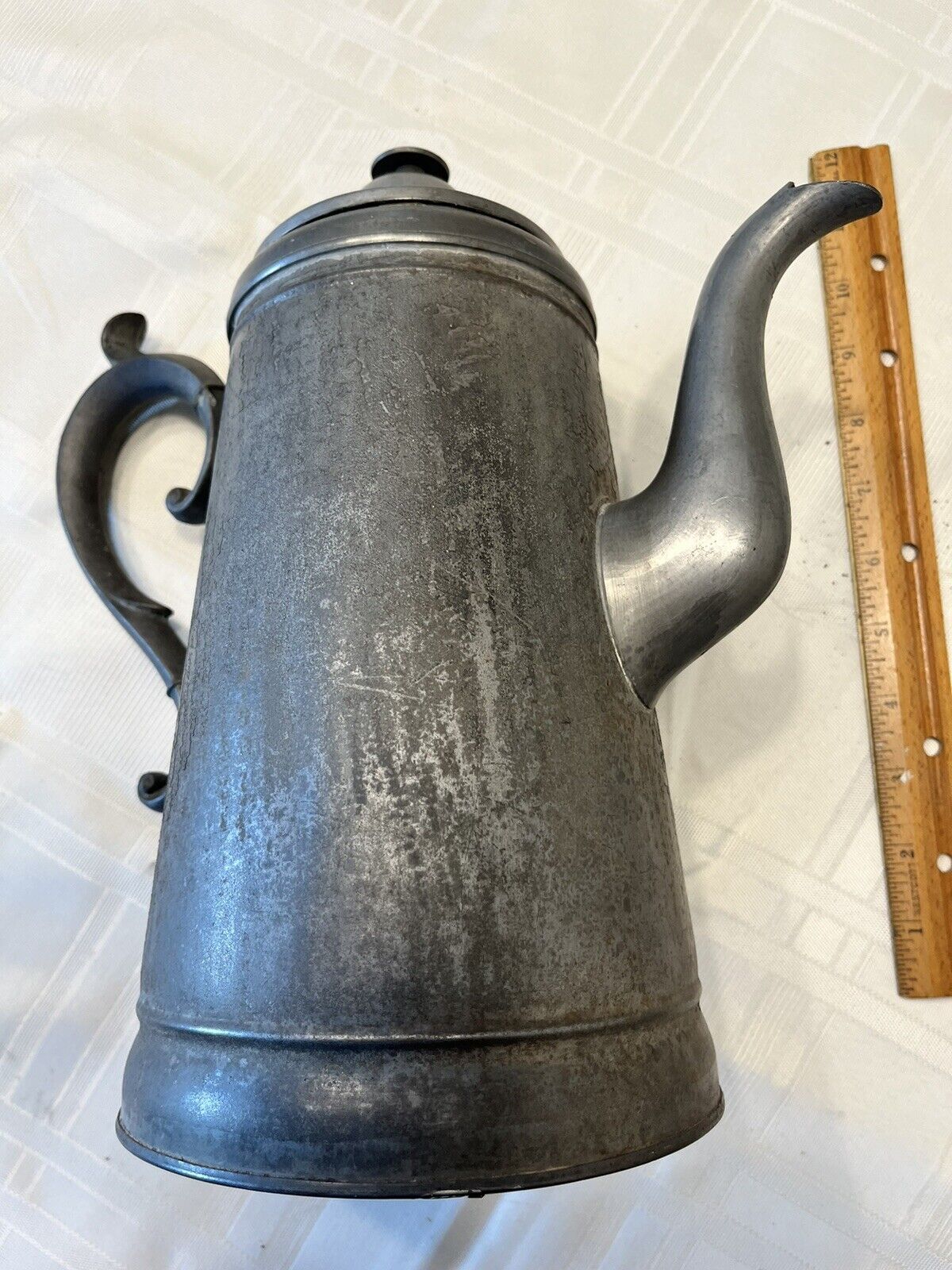 Antique 19th C. Rufus Dunham Large Pewter Teapot, Westbrook, Maine