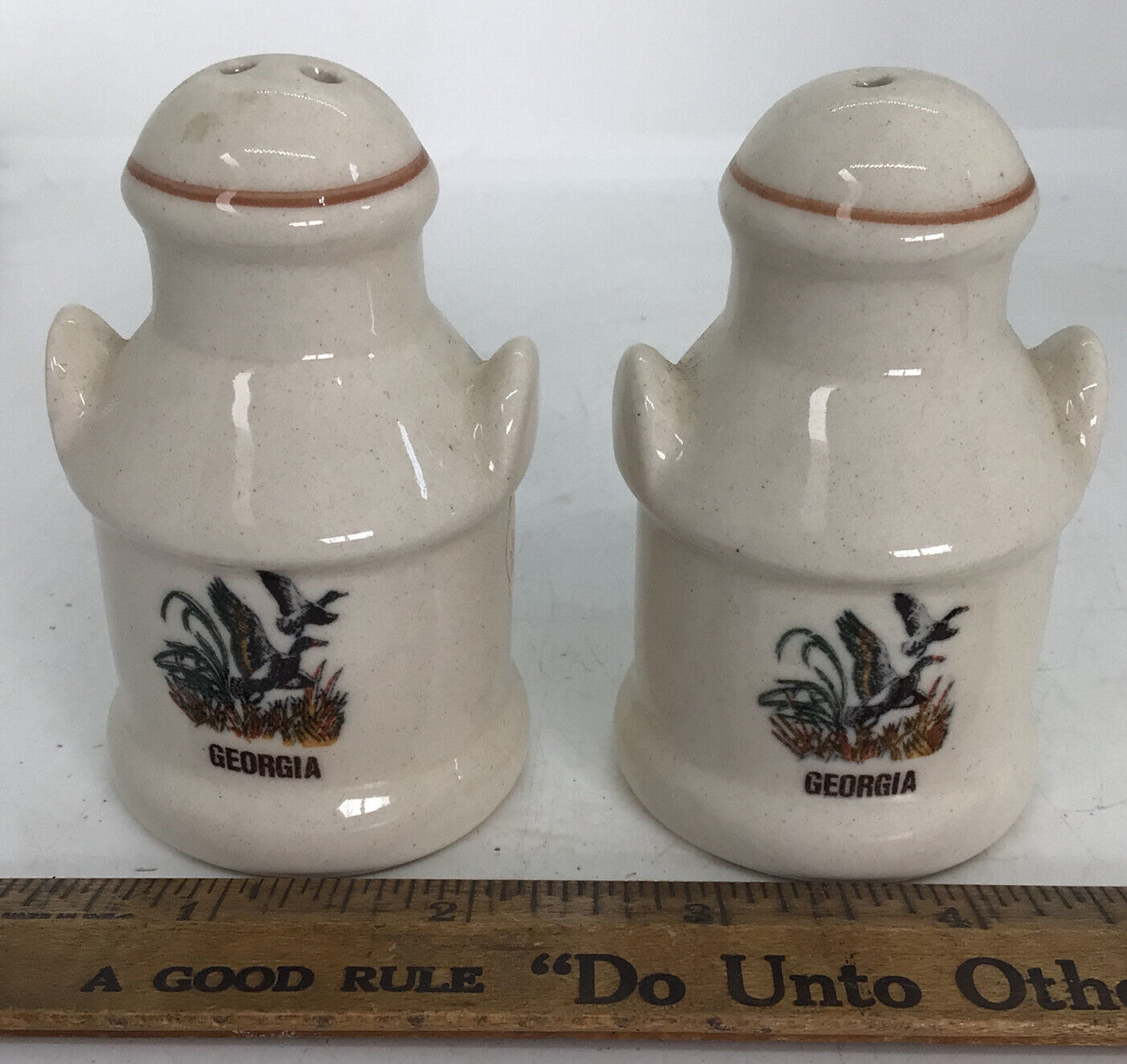 Georgia - Vintage Salt and Pepper Shakers Duck Printed Butter Churns Very Unique