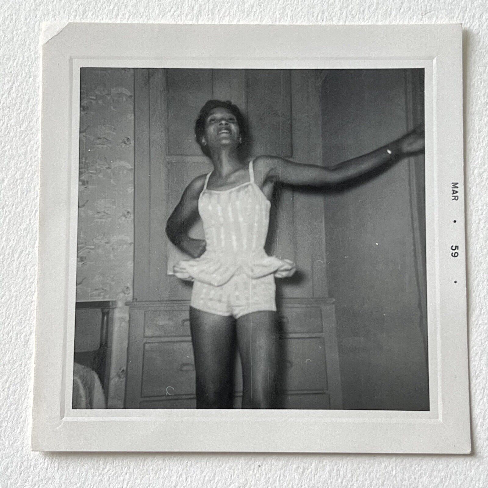 Vintage B&W Snapshot Photograph Beautiful Black African American Woman Dance