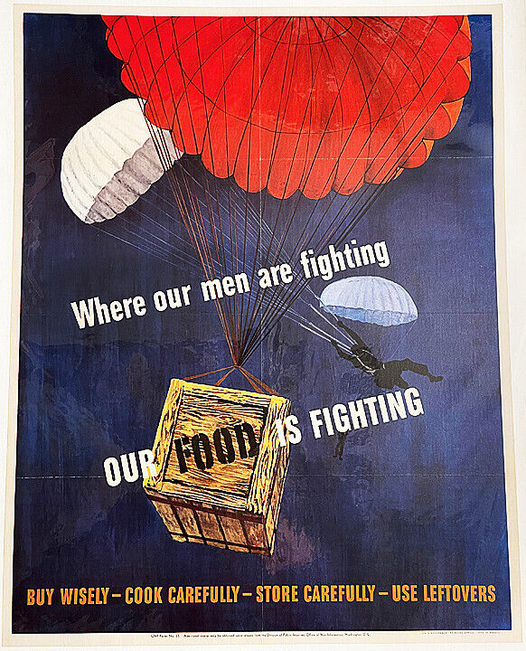 WHERE OUR MEN ARE FIGHTING OUR FOOD IS FIGHTING '43 ORIGINAL U.S. WW2 POSTER