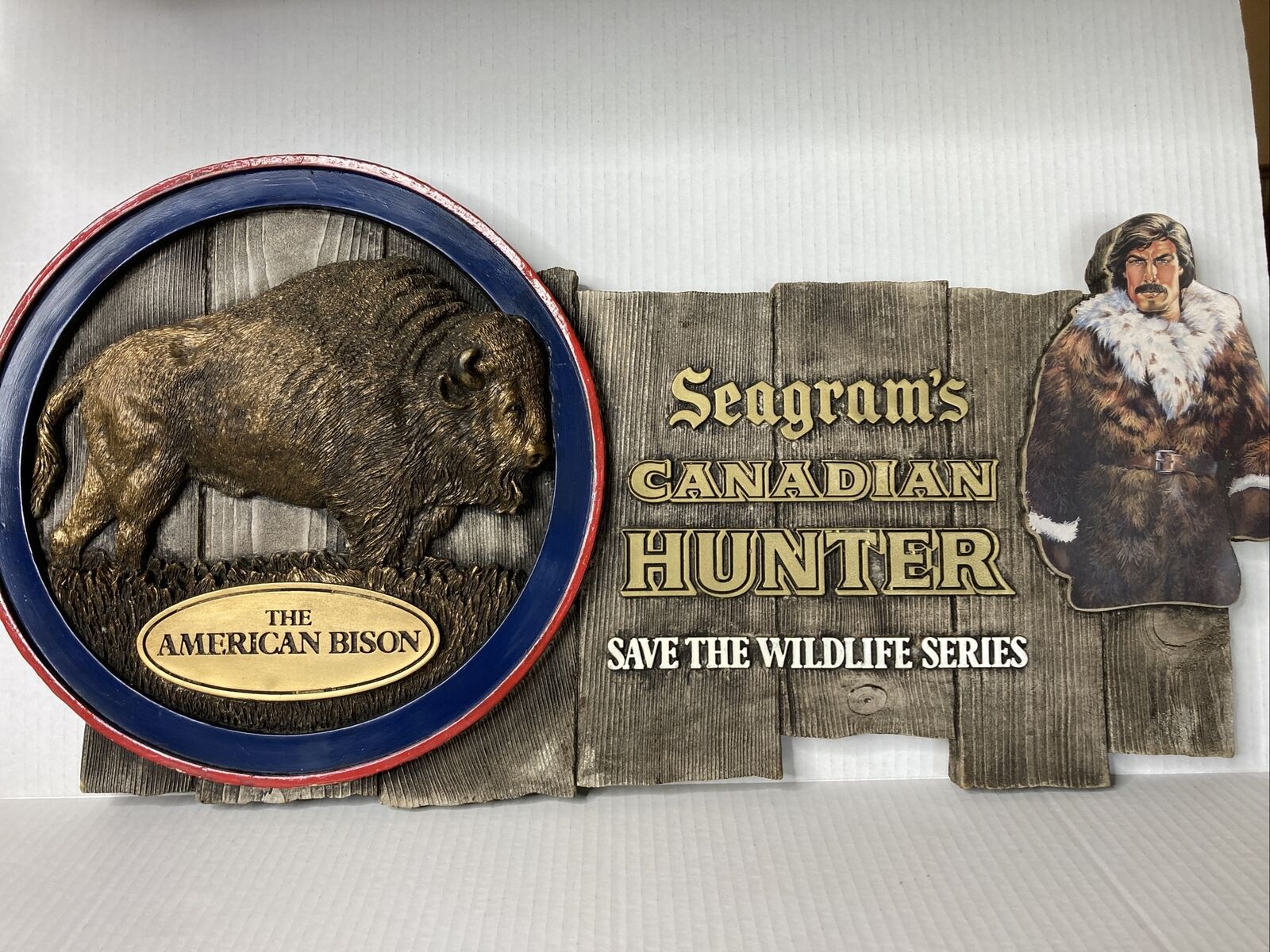 VTG Seagram\'s CANADIAN HUNTER Save the Wilderness BISON 3D Wall Bar Sign Mancave