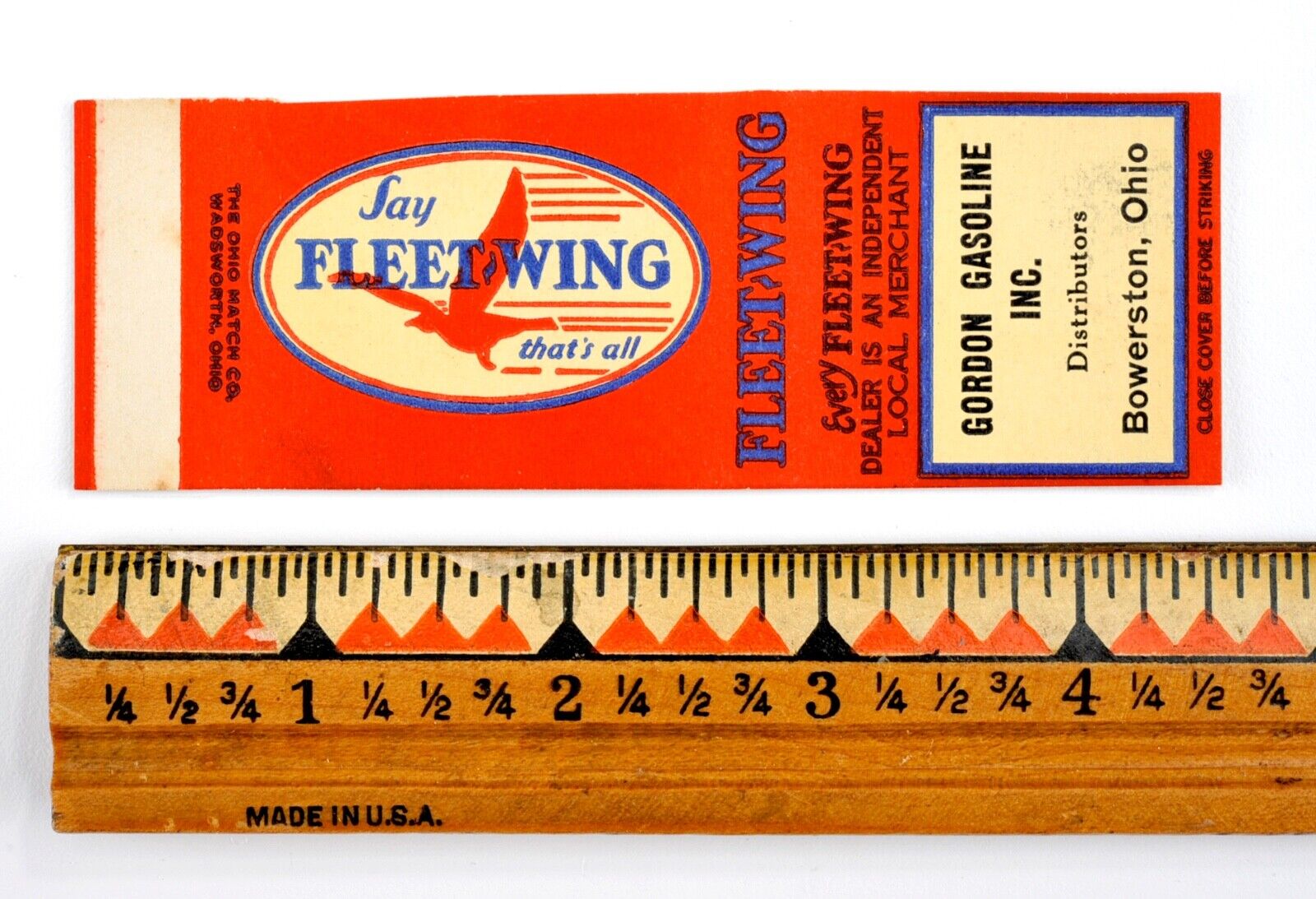 Vintage 1930\'s Say Fleet Wing Oil Advertising Matchbook Cover Bowerston, Ohio#36