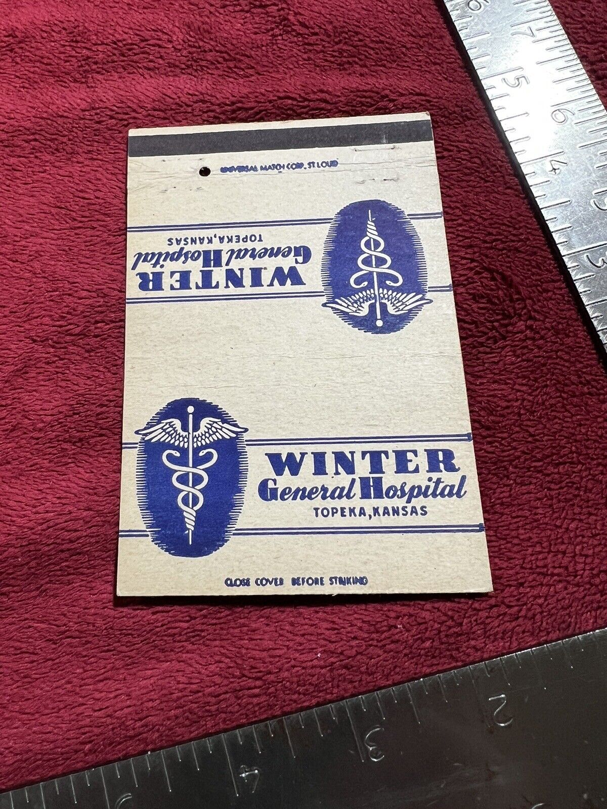 Vintage Winter Army General Hospital Matchbook/Postcard in Topeka, KS.