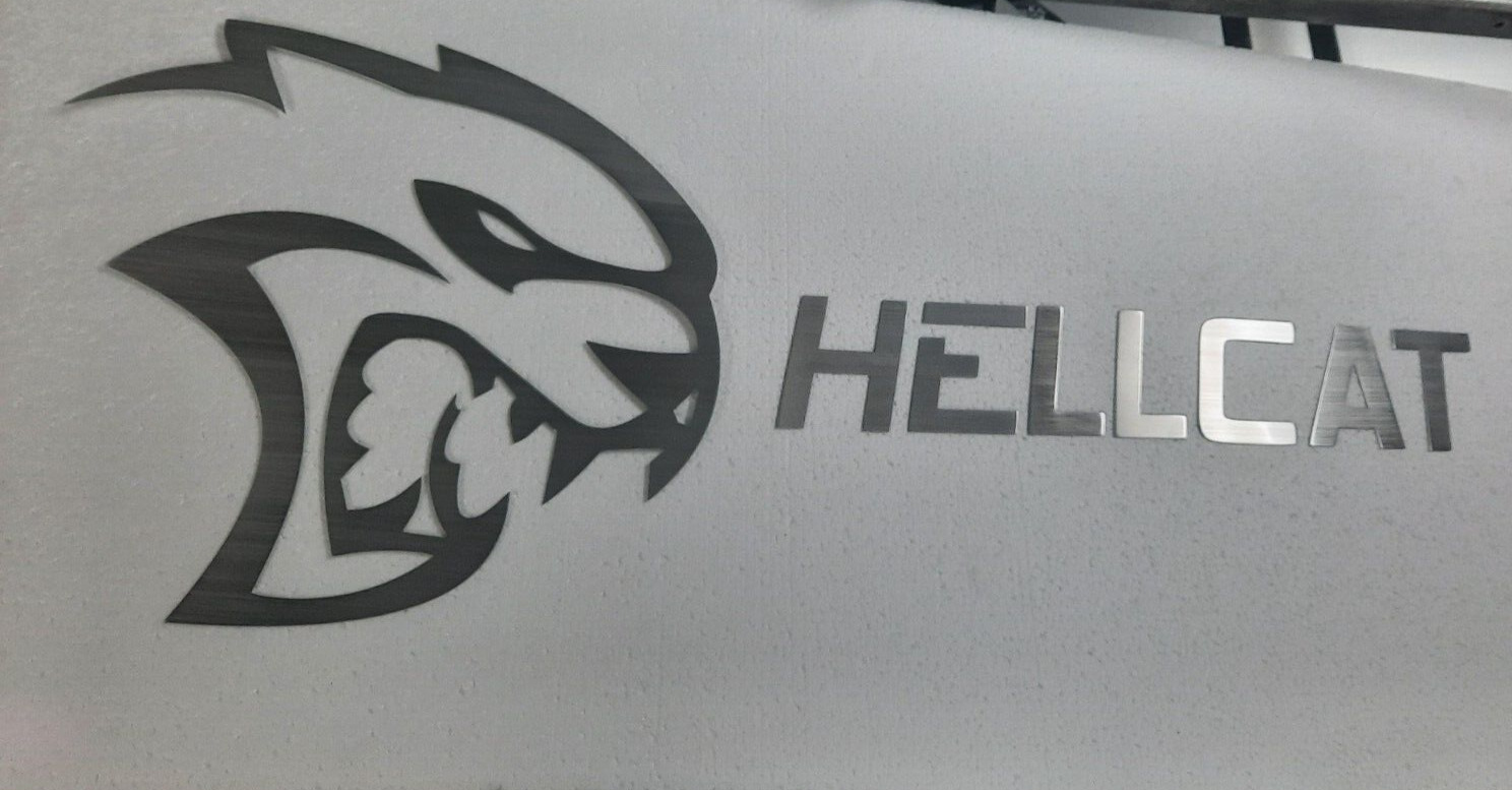 Dodge Hell Cat, Brushed Aluminum Lettering and Logo, Garage Sign, Shop, Office
