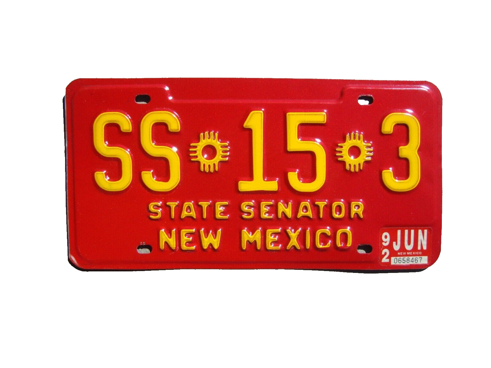NOS 1992 New Mexico State Senator License plate with double Zia Mint condition