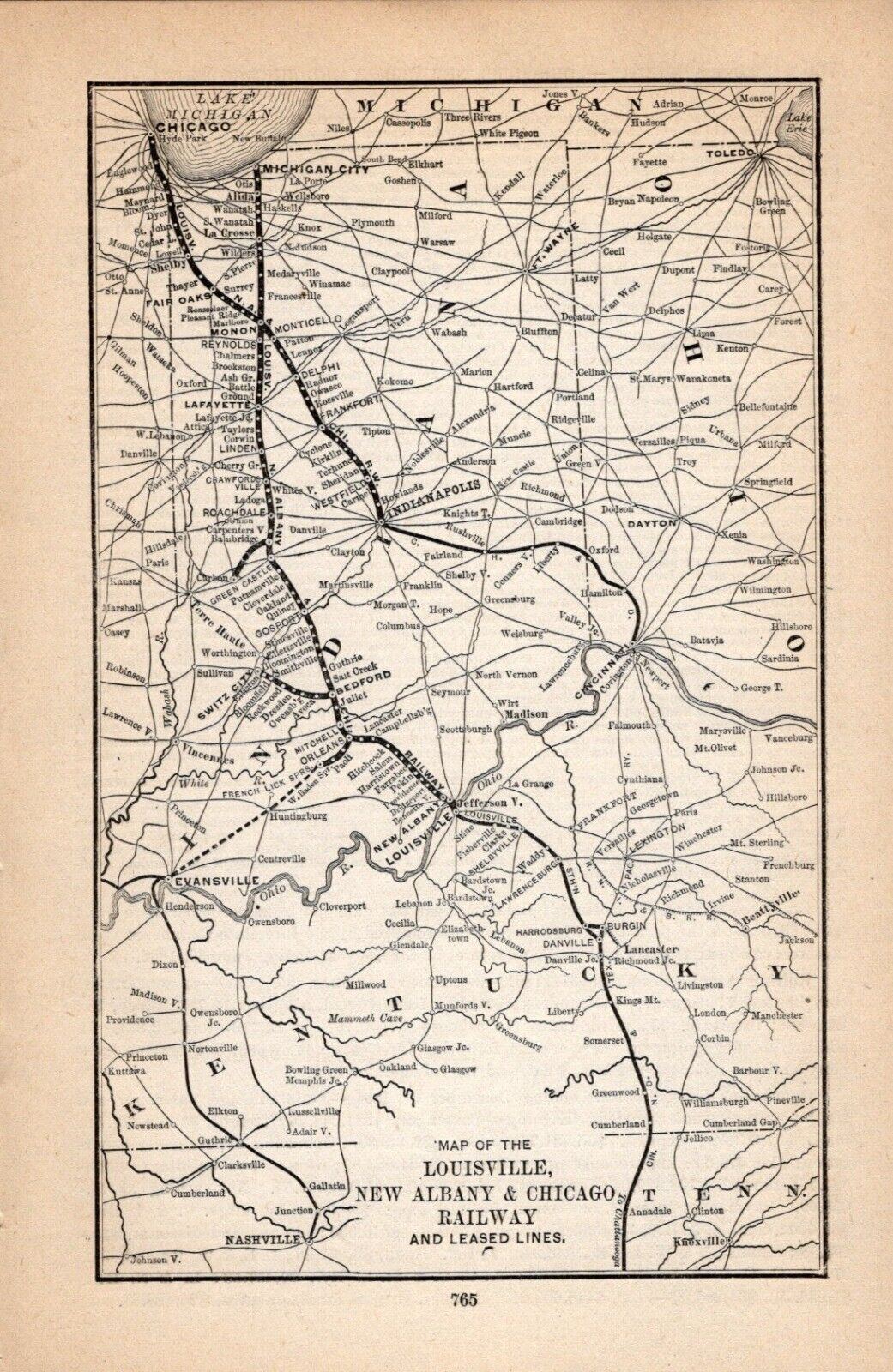 1892 Louisville, New Albany & Chicago  Vintage Railroad Map     1371