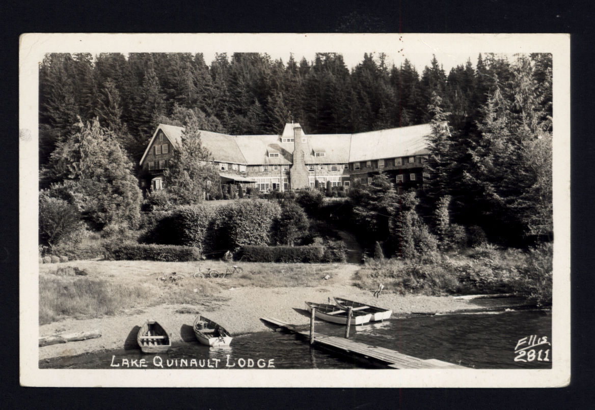 RPPC - LAKE QUINAULT LODGE WA* 1957 Posted to Maine 2c Message PHOTO Ellis #2811