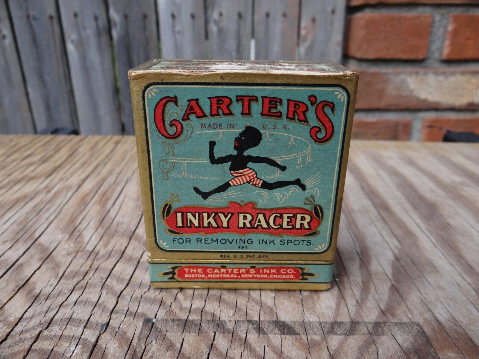 Early 20th C. Antique Carter's Pen Inky Racer 2 piece Box W Bottle  Directions