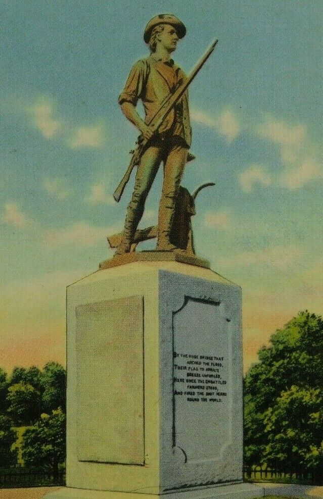 The Minute Man Memorial Statue Concord Mass. Unposted Linen Vintage Postcard