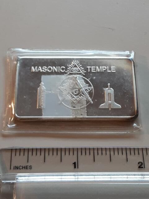 Art bar Masonic Temple 1 Troy Oz 100 Mills .999 Silver (Plated) Bar All-seeing 