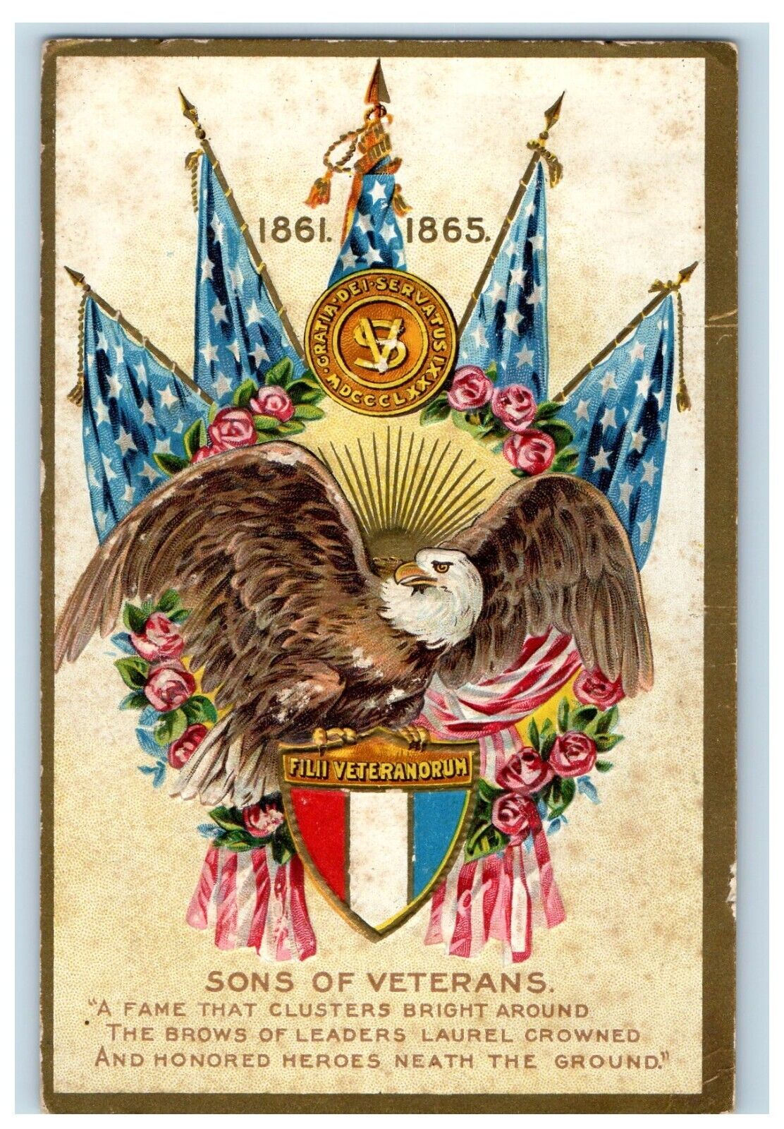 c1910's Sons Of Veterans Civil War Eagle Embossed Unposted Antique Postcard