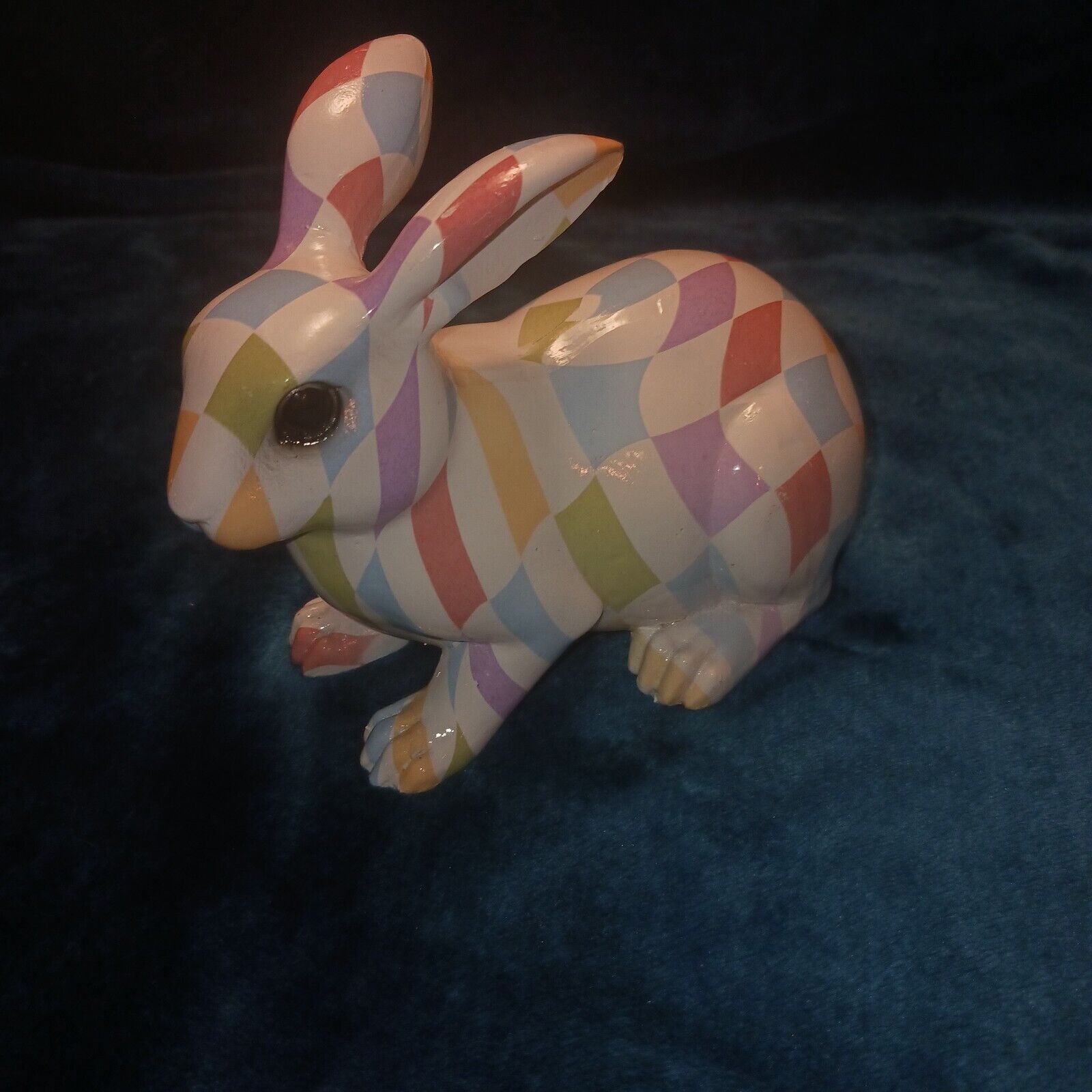 Colorful Checkerd Rabbit Bunny Easter Resin 7\