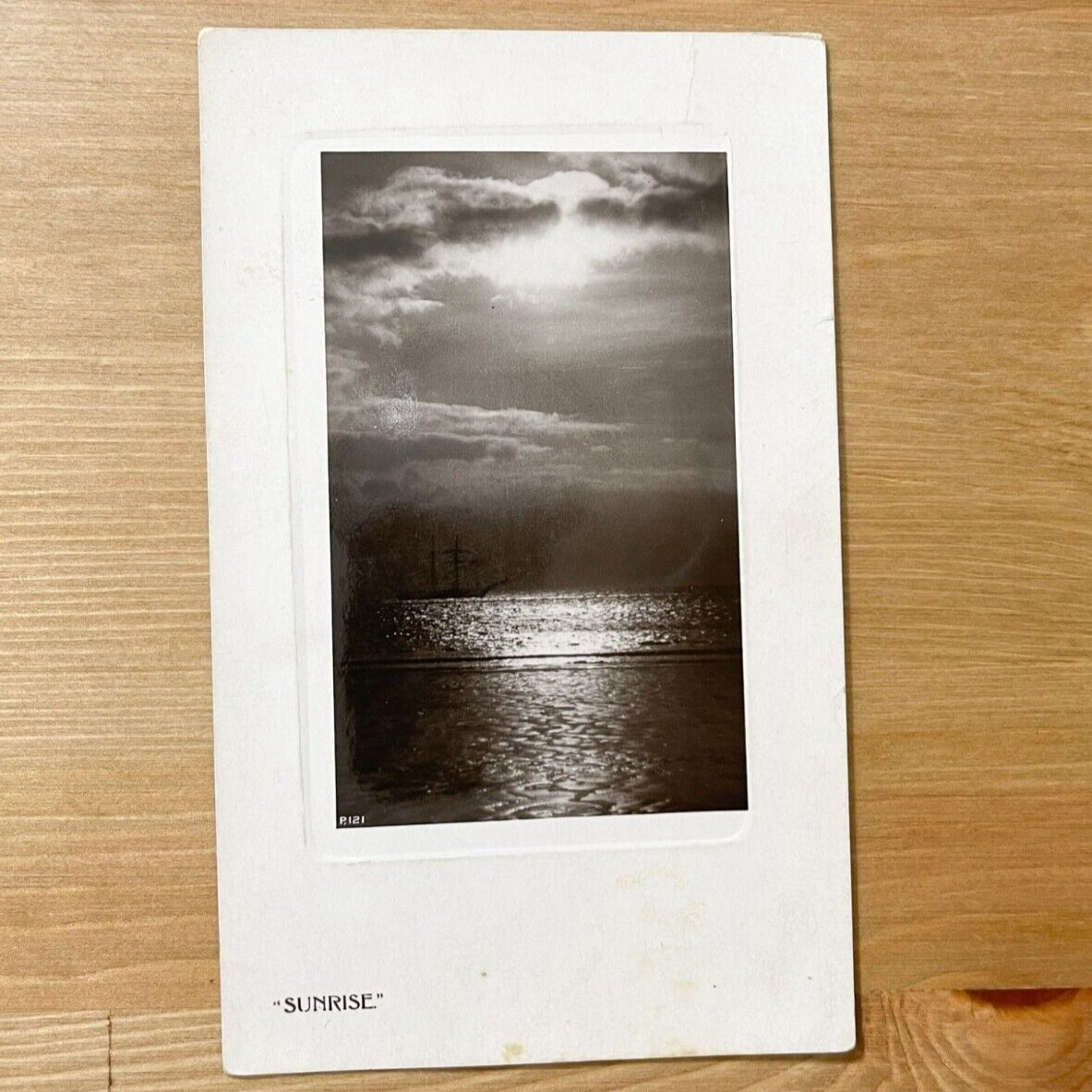 Vintage 1910s/ 1920s Ocean Sunrise Postcard RPPC Black and White Bromide Paper