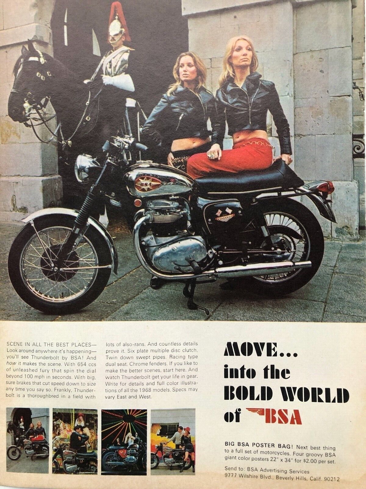Vintage 1968 BSA motorcycle original color Ad CY001