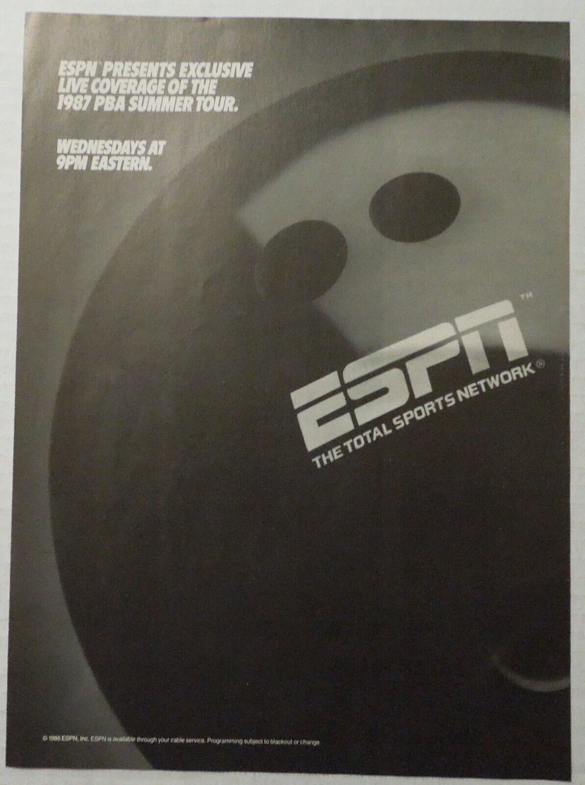 1987 ESPN Presents 1987 PBA Summer Tour Bowling Magazine Ad